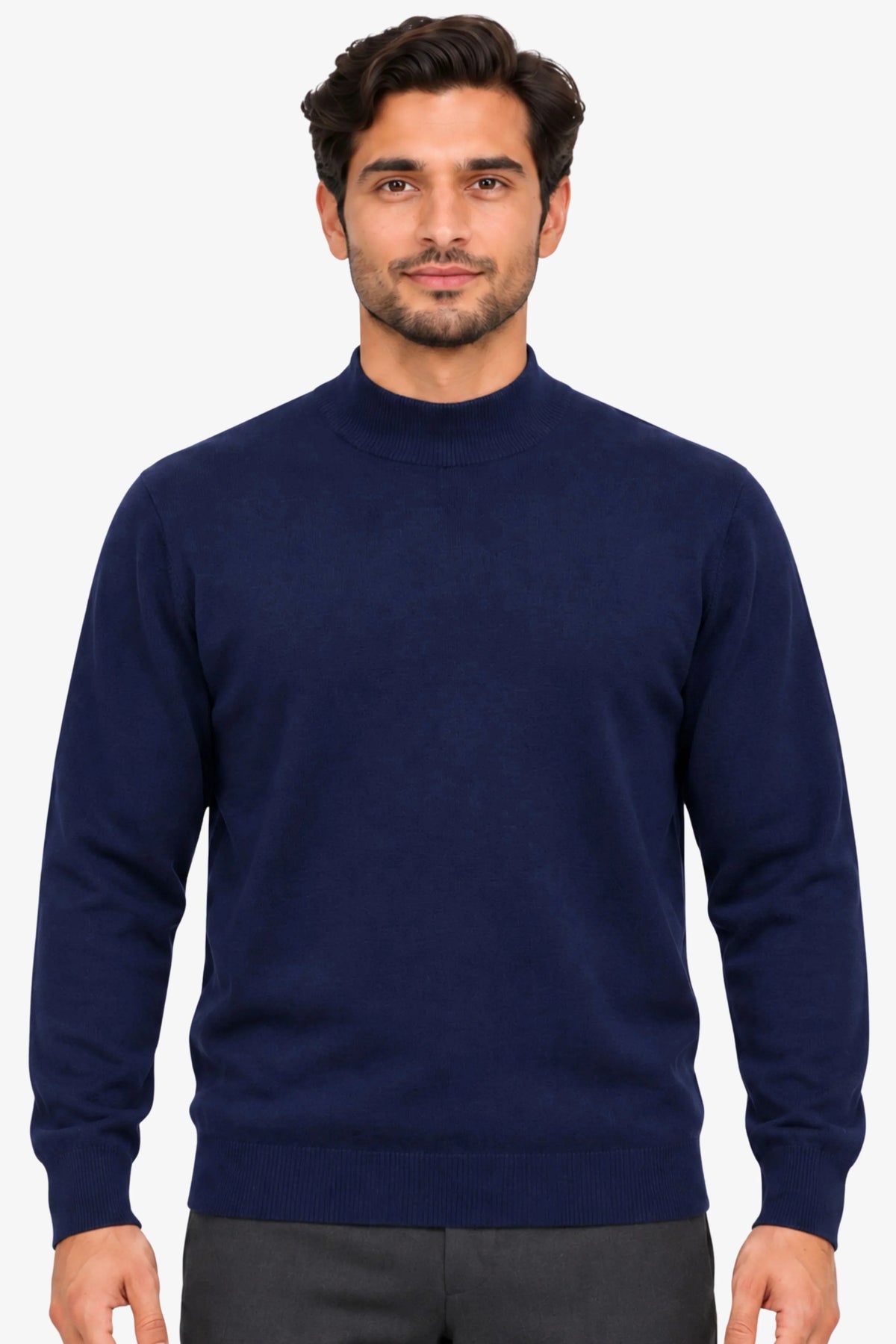 Dark Blue Slim-Fit High-Neck Pullover-Global Republic