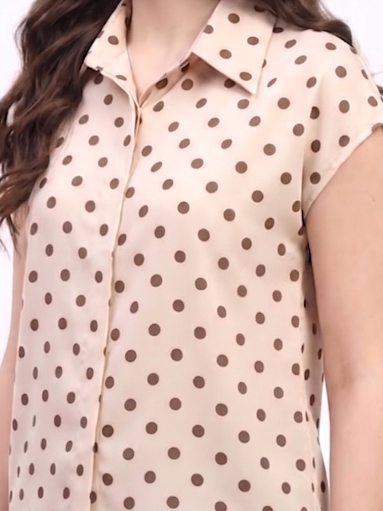 Cream Satin Blend Polka Dot Shirt-Global Republic