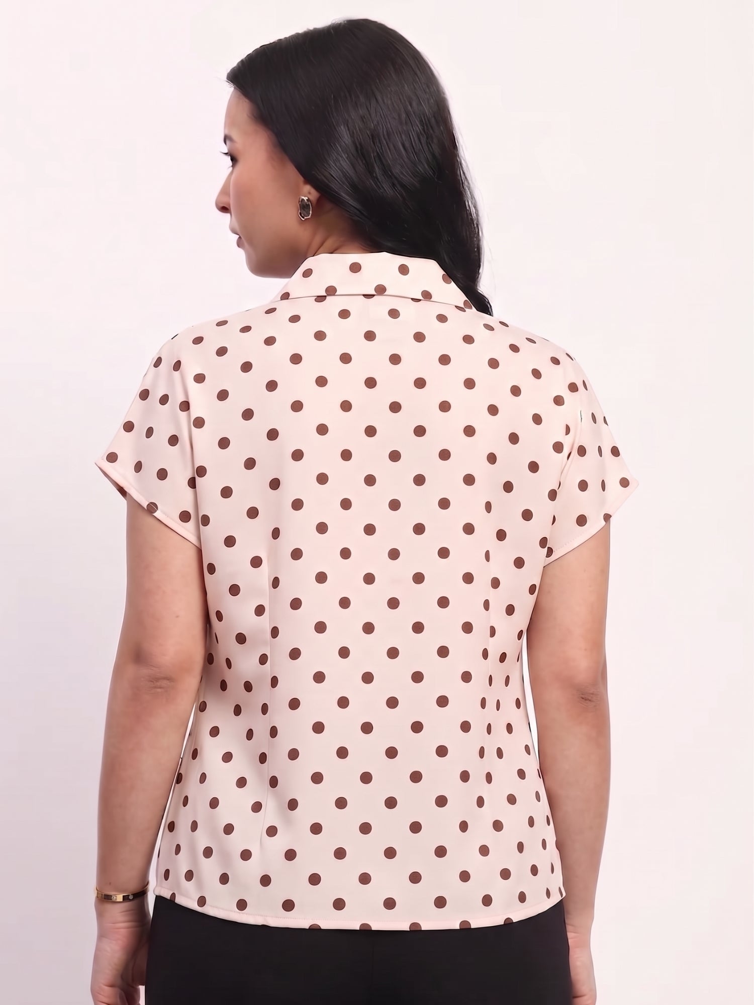 Cream Satin Blend Polka Dot Shirt-Global Republic