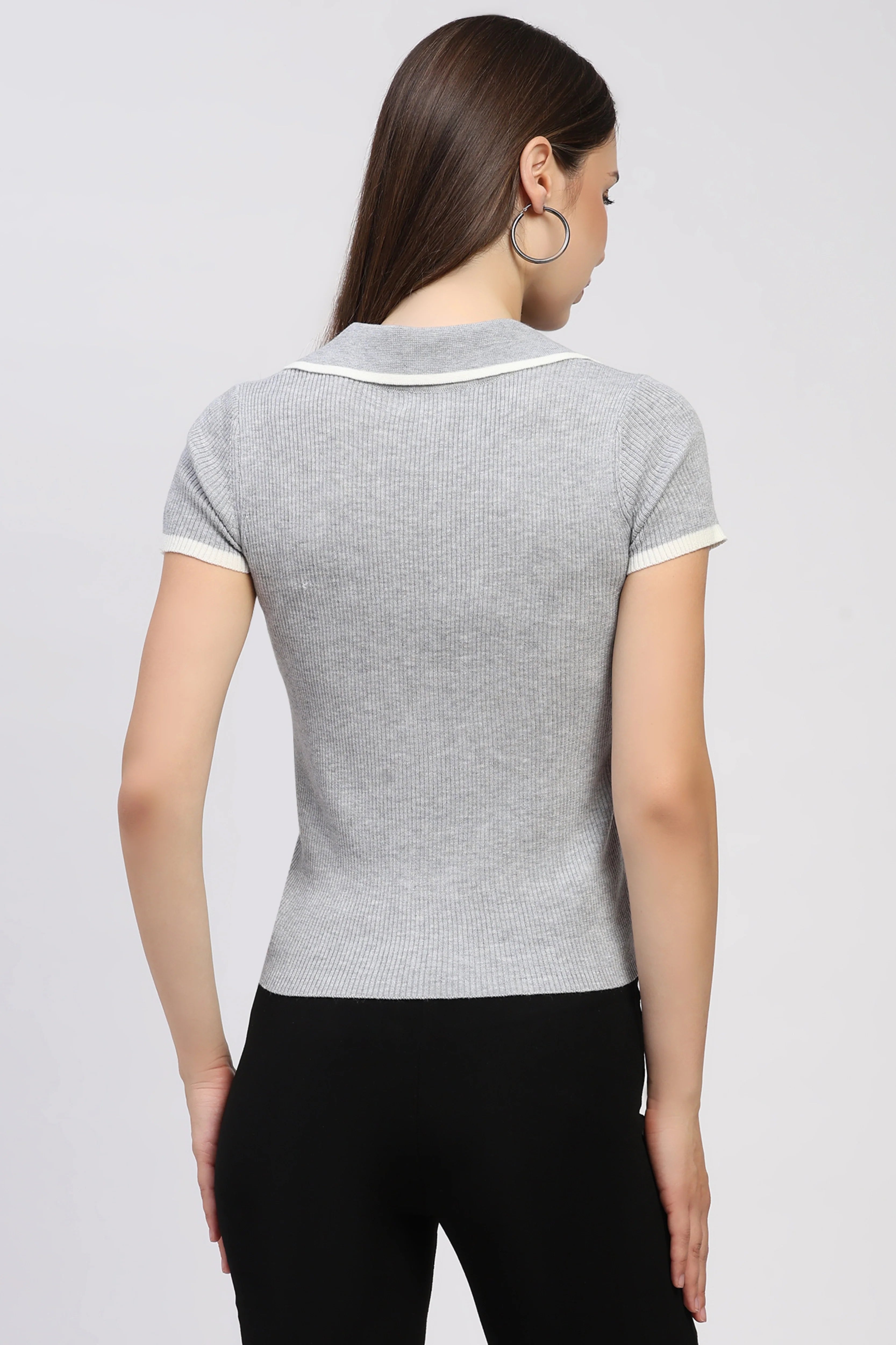 Light Grey Slim-Fit Knitted Top