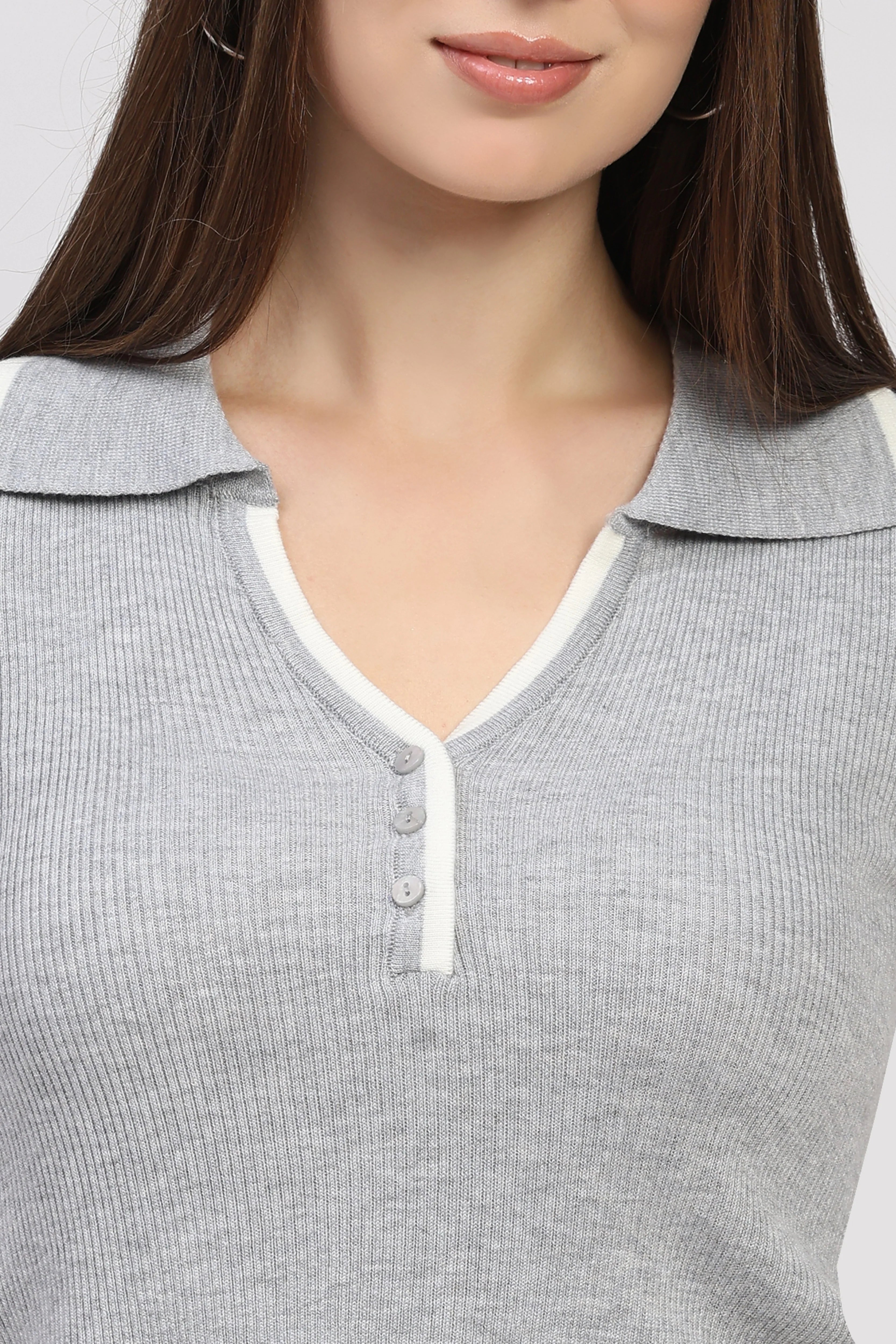 Light Grey Slim-Fit Knitted Top