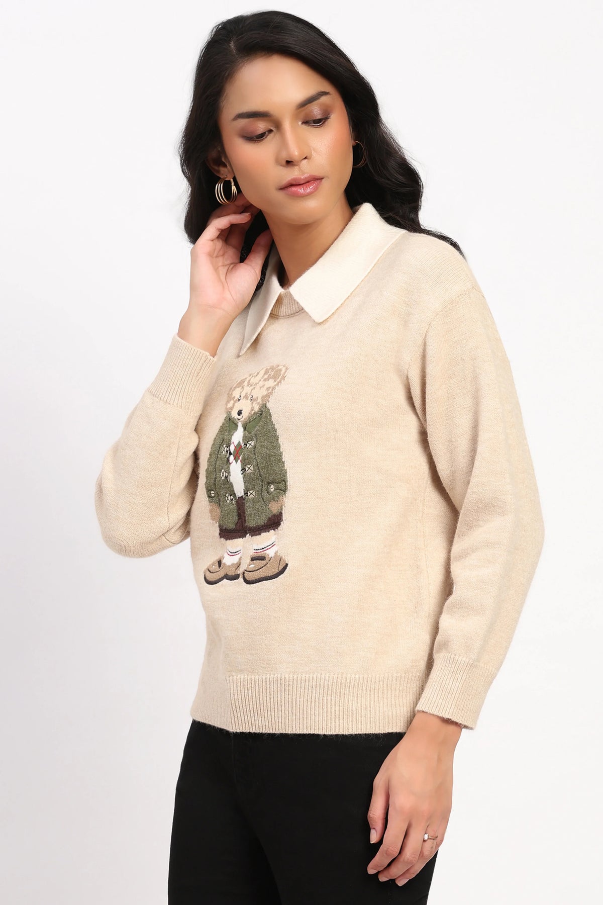 Beige Smart Polo Bear Pullover-Global Republic