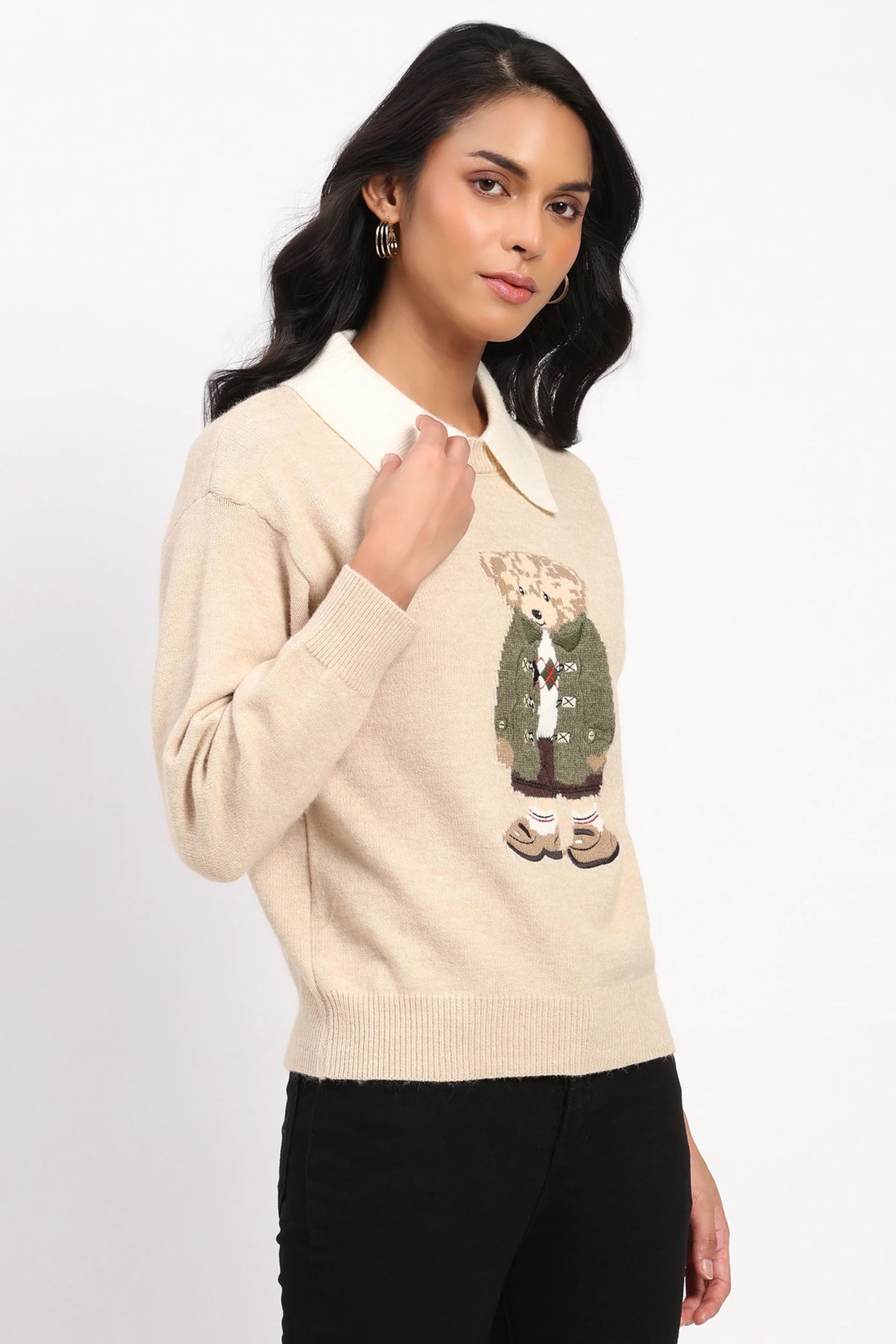 Beige Smart Polo Bear Pullover-Global Republic