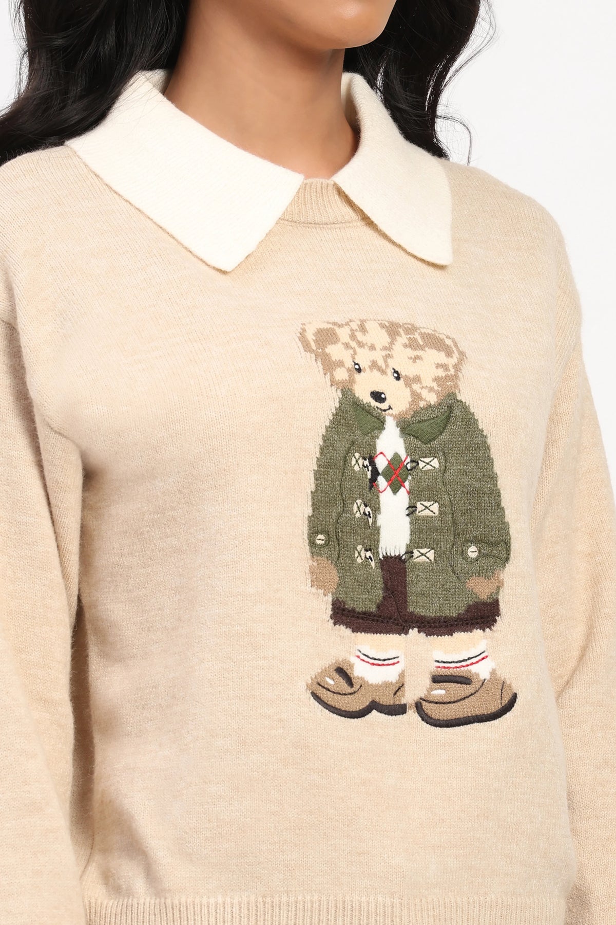 Beige Smart Polo Bear Pullover-Global Republic