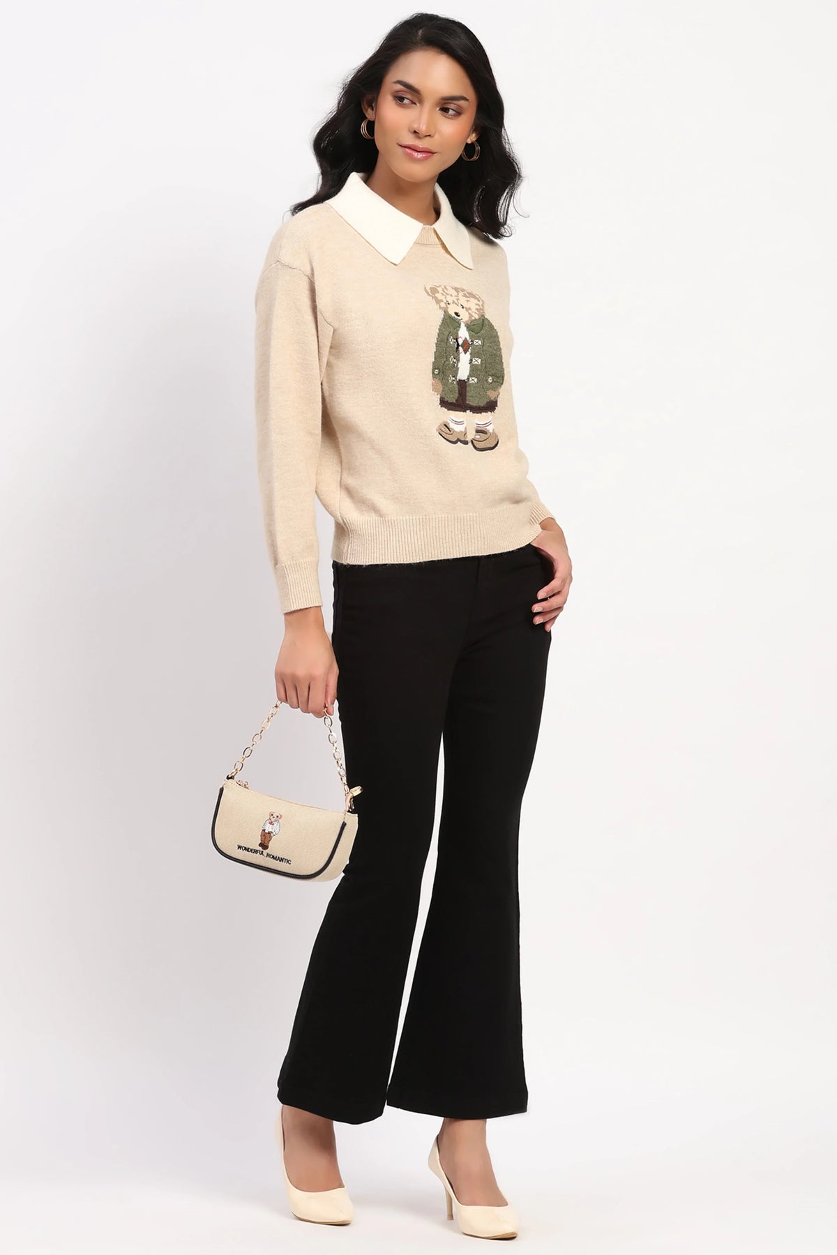 Beige Smart Polo Bear Pullover-Global Republic