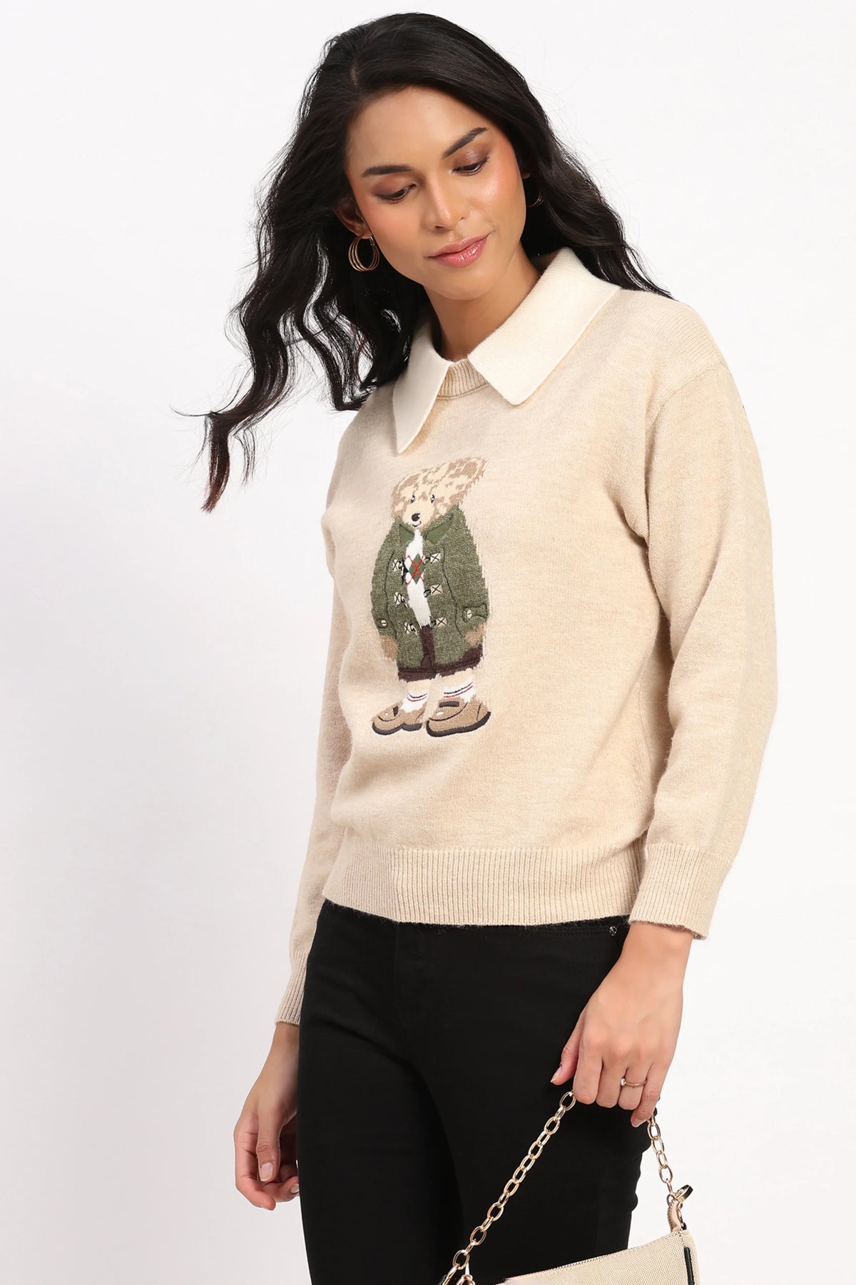 Beige Smart Polo Bear Pullover-Global Republic