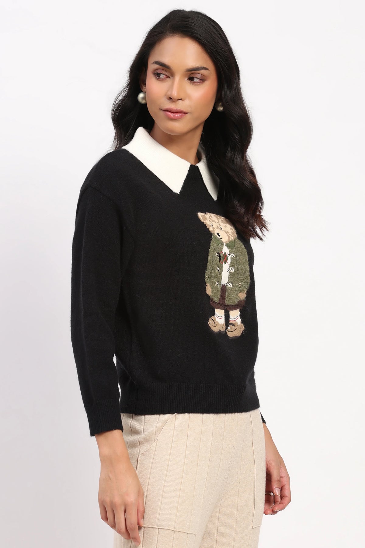 Black Smart Polo Bear Pullover-Global Republic
