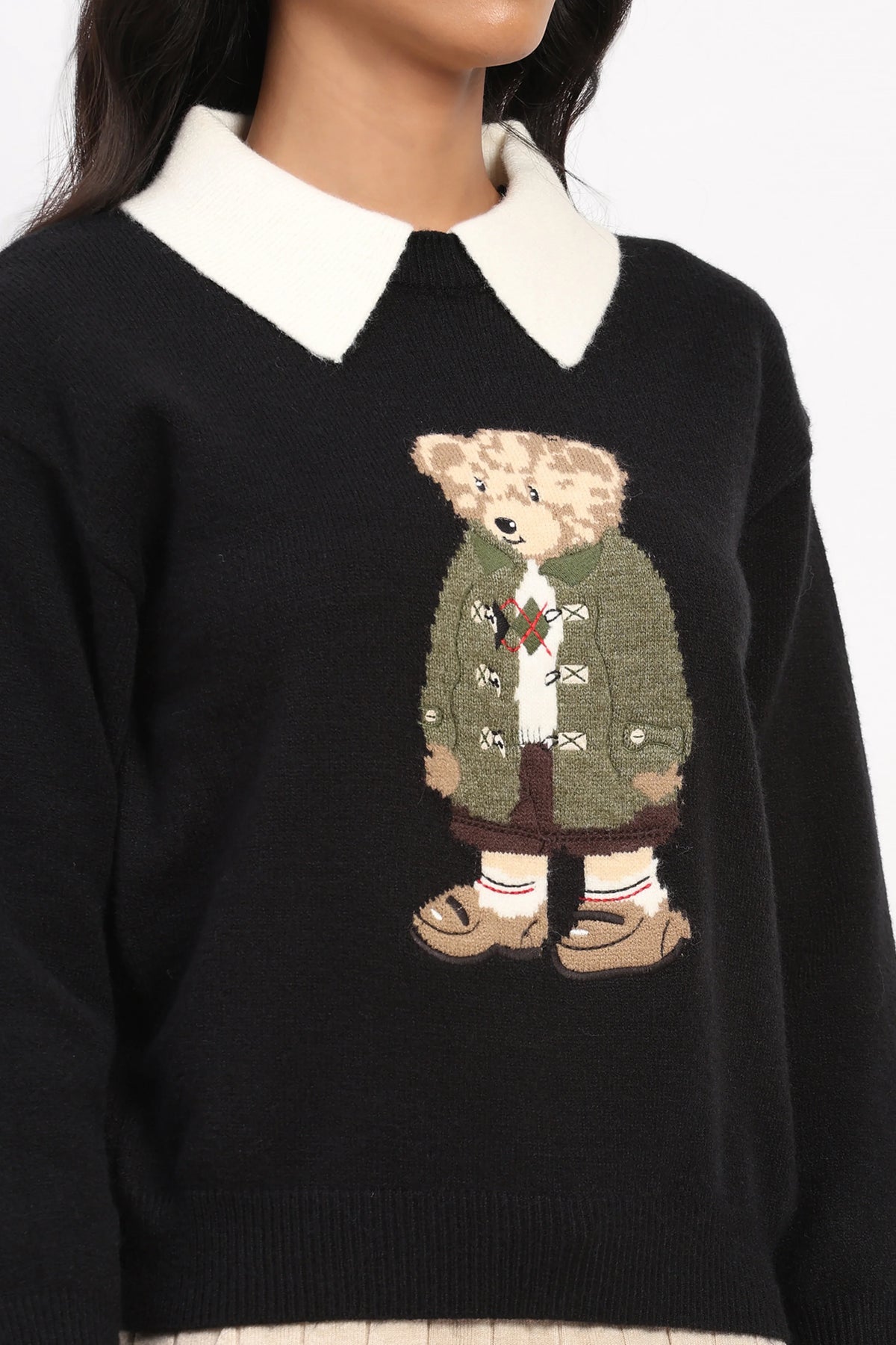 Black Smart Polo Bear Pullover-Global Republic