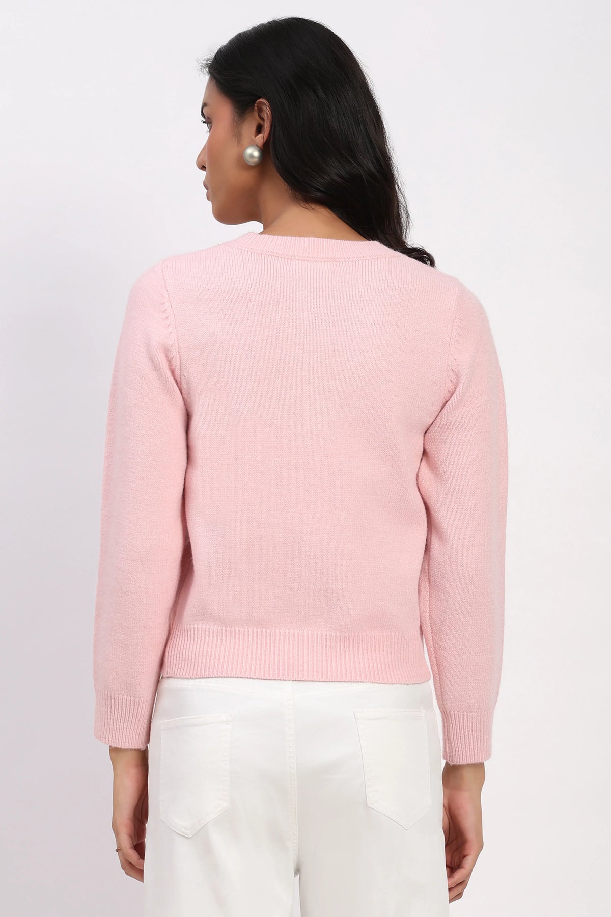 Pink Embellished Winter Cardigan-Global Republic