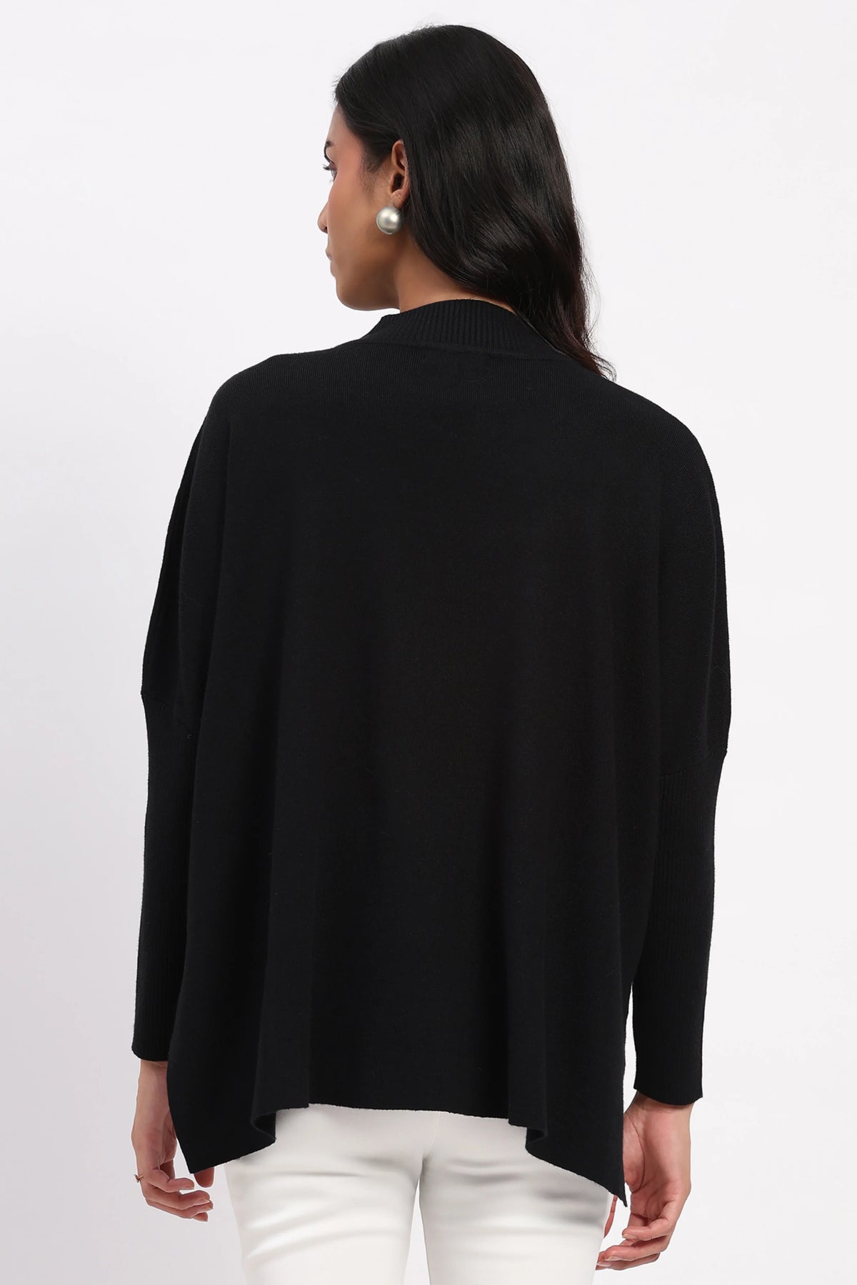 Black Floral Embroidered Loose Fit Pullover-Global Republic