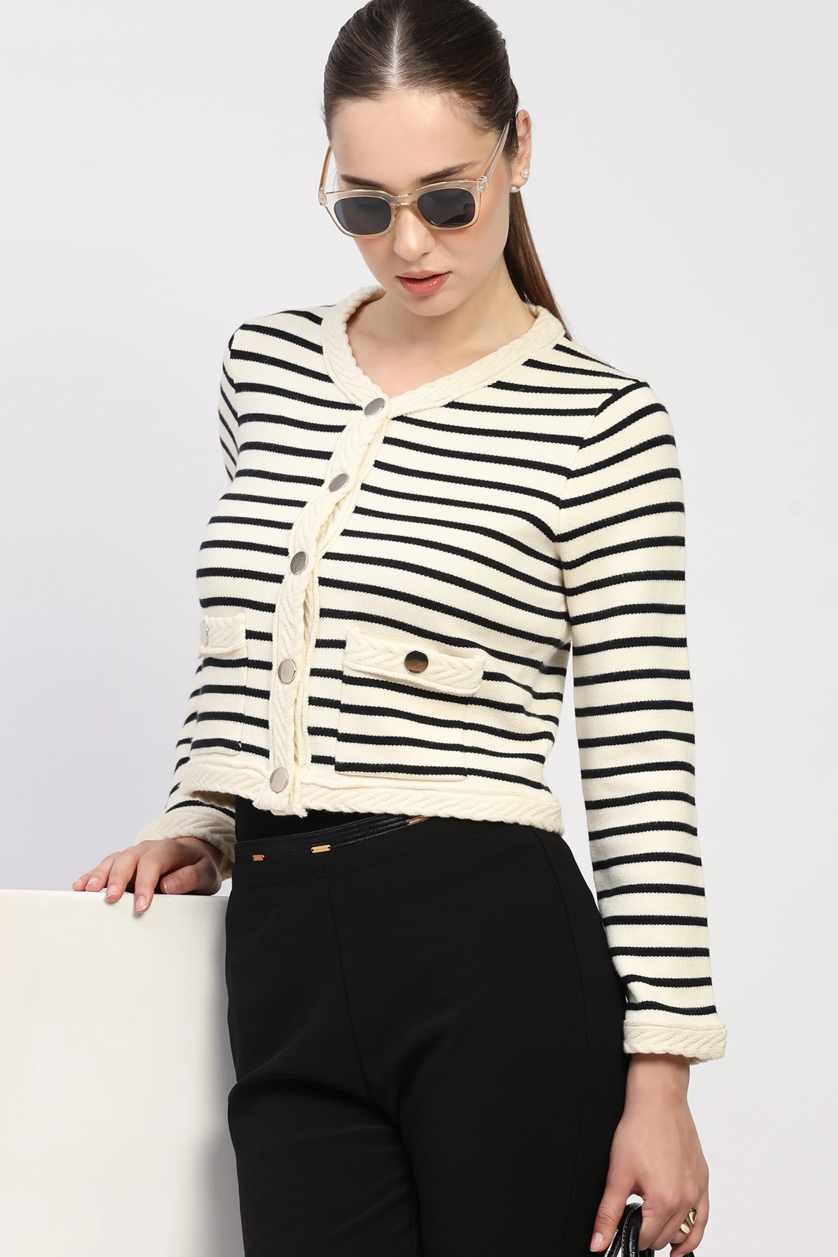 Cream & Black Stripe Cardigan