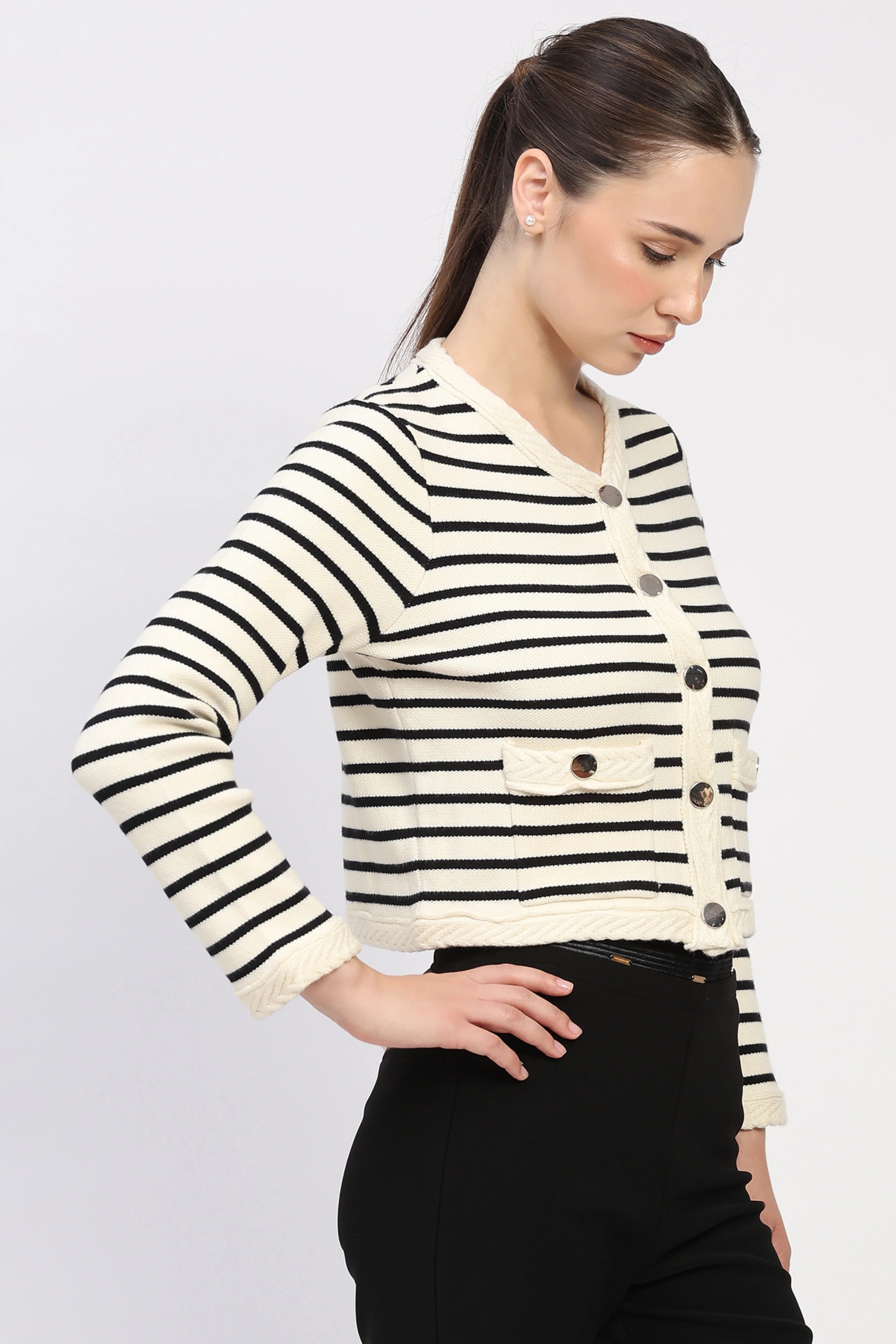 Cream & Black Stripe Cardigan