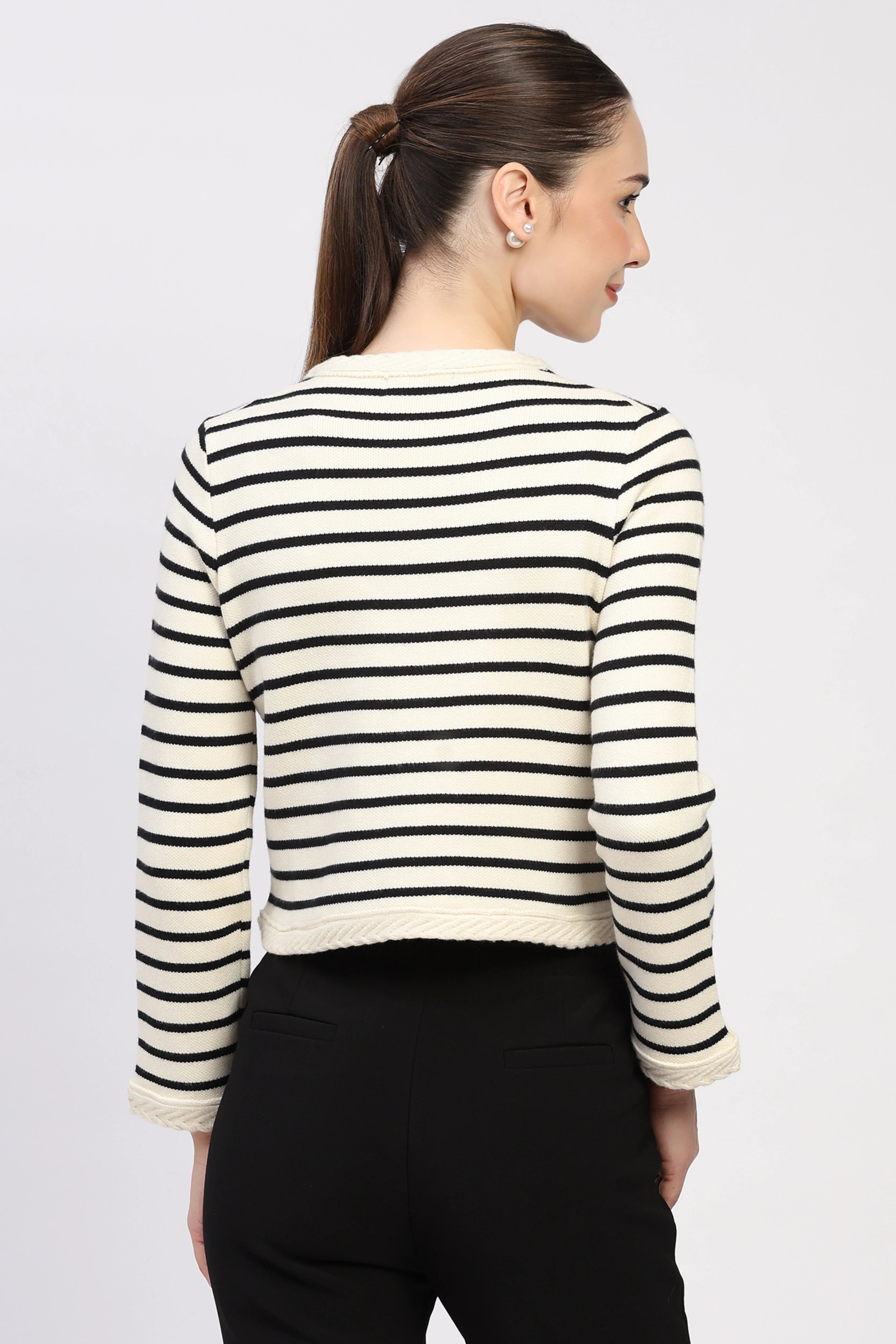 Cream & Black Stripe Cardigan