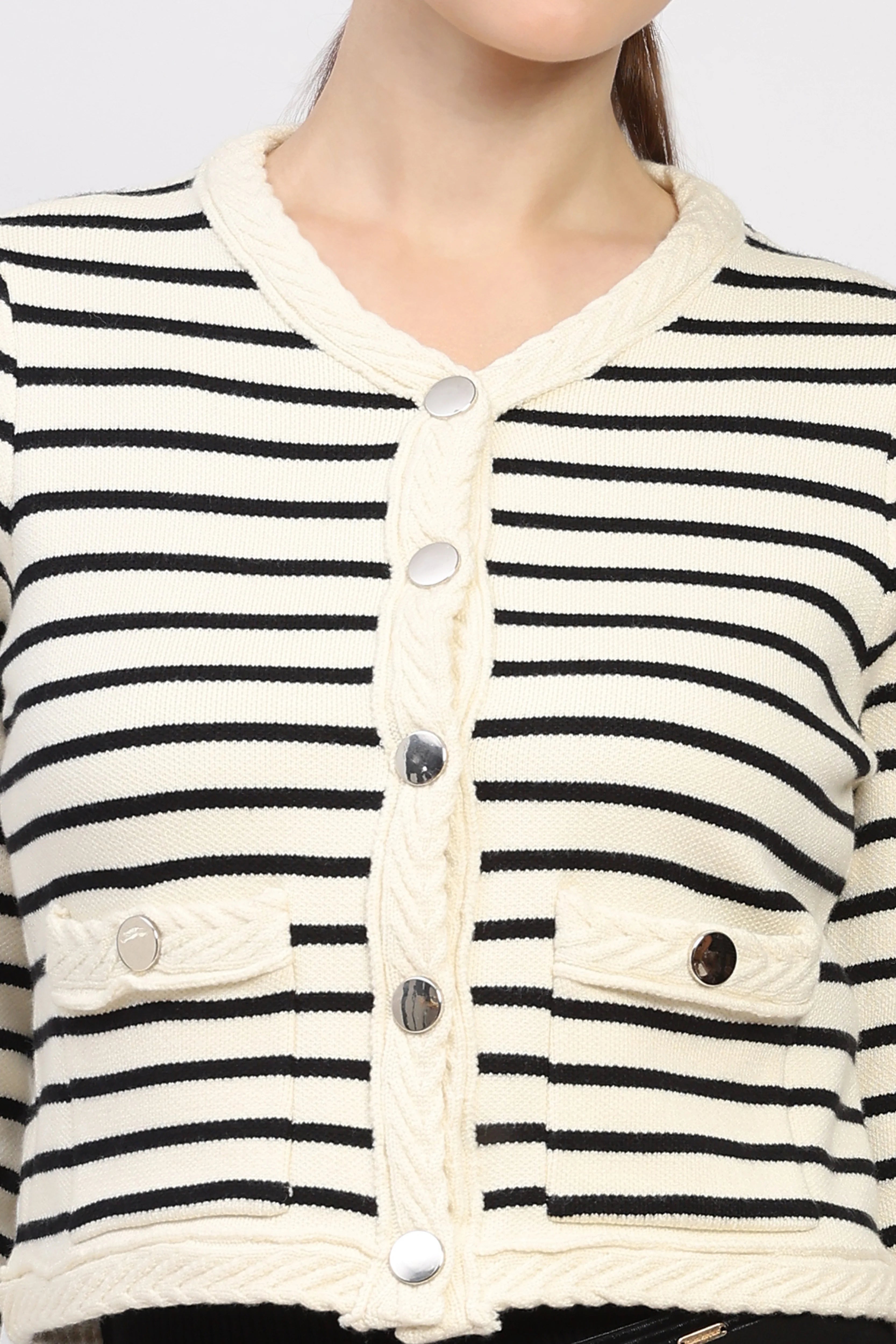 Cream & Black Stripe Cardigan