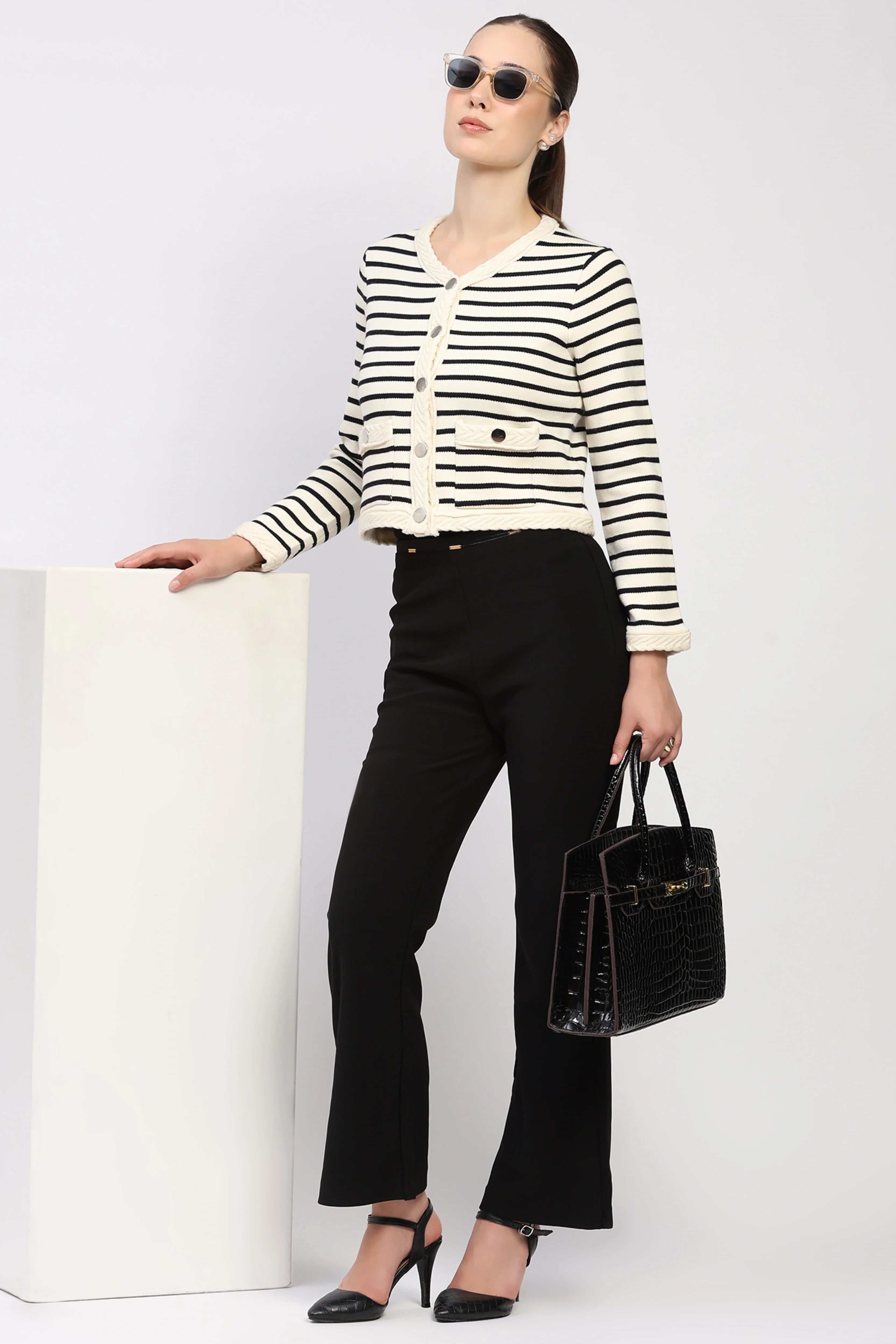 Cream & Black Stripe Cardigan