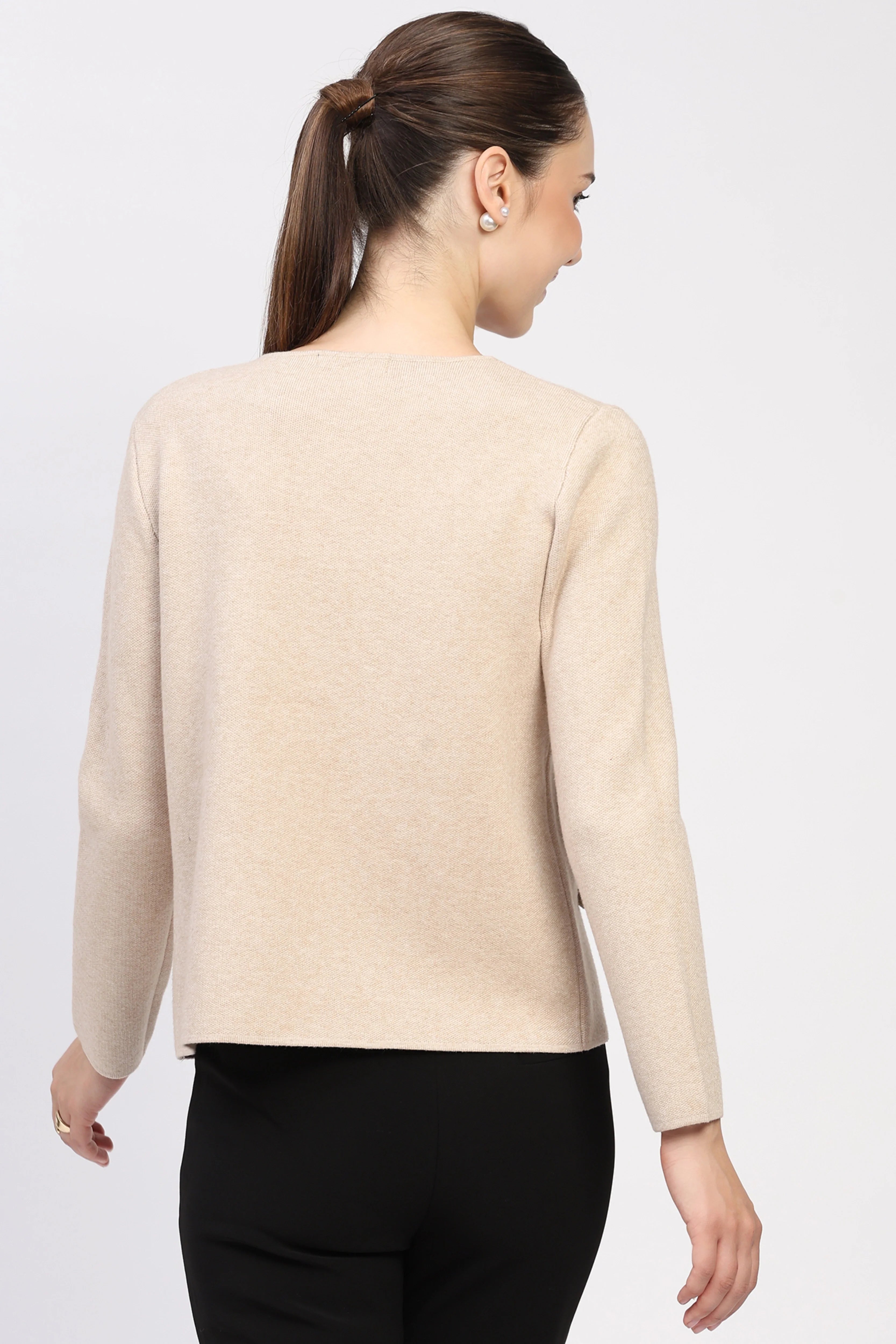 Beige Solid Cardigan