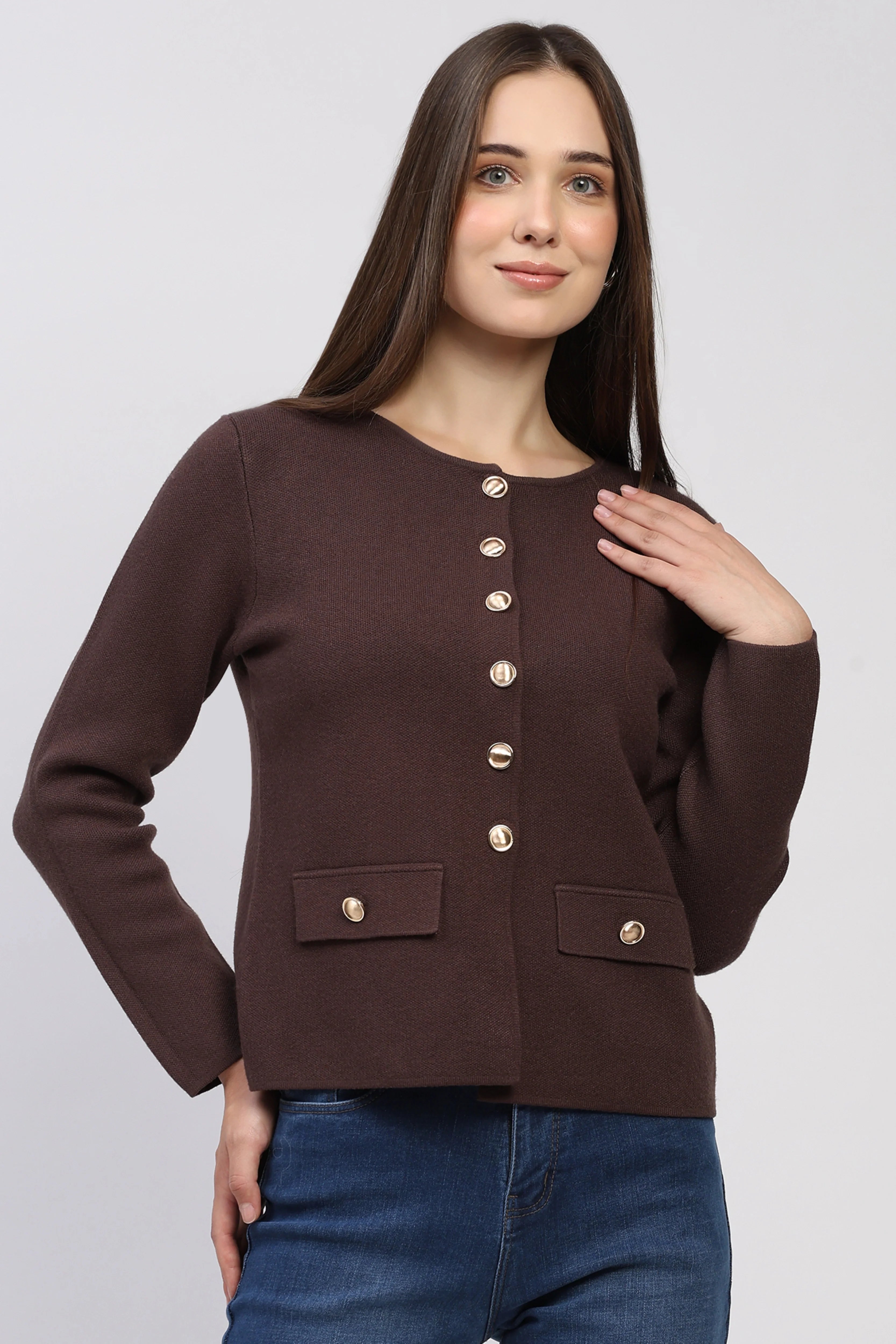 Choco Brown Solid Cardigan
