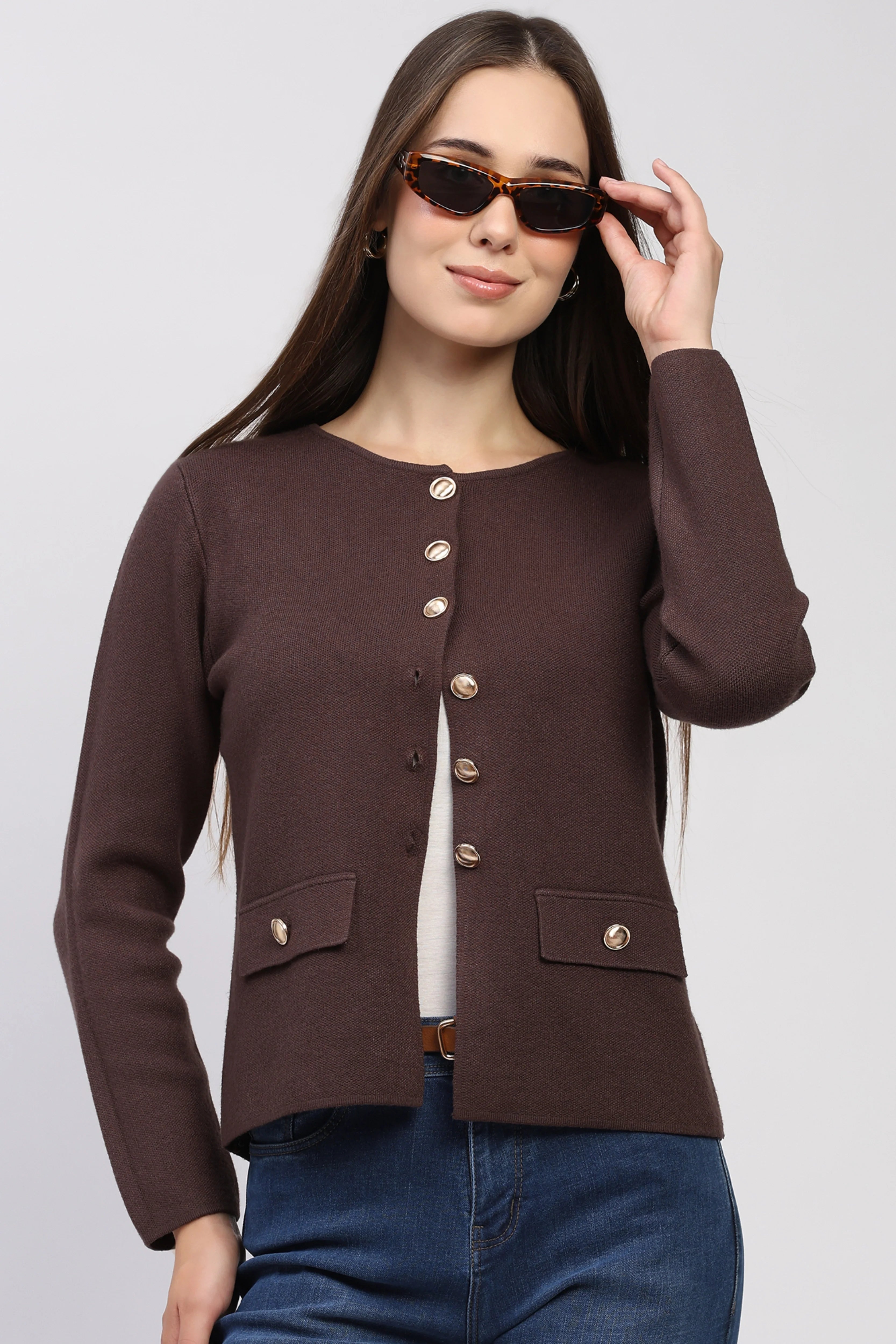Choco Brown Solid Cardigan
