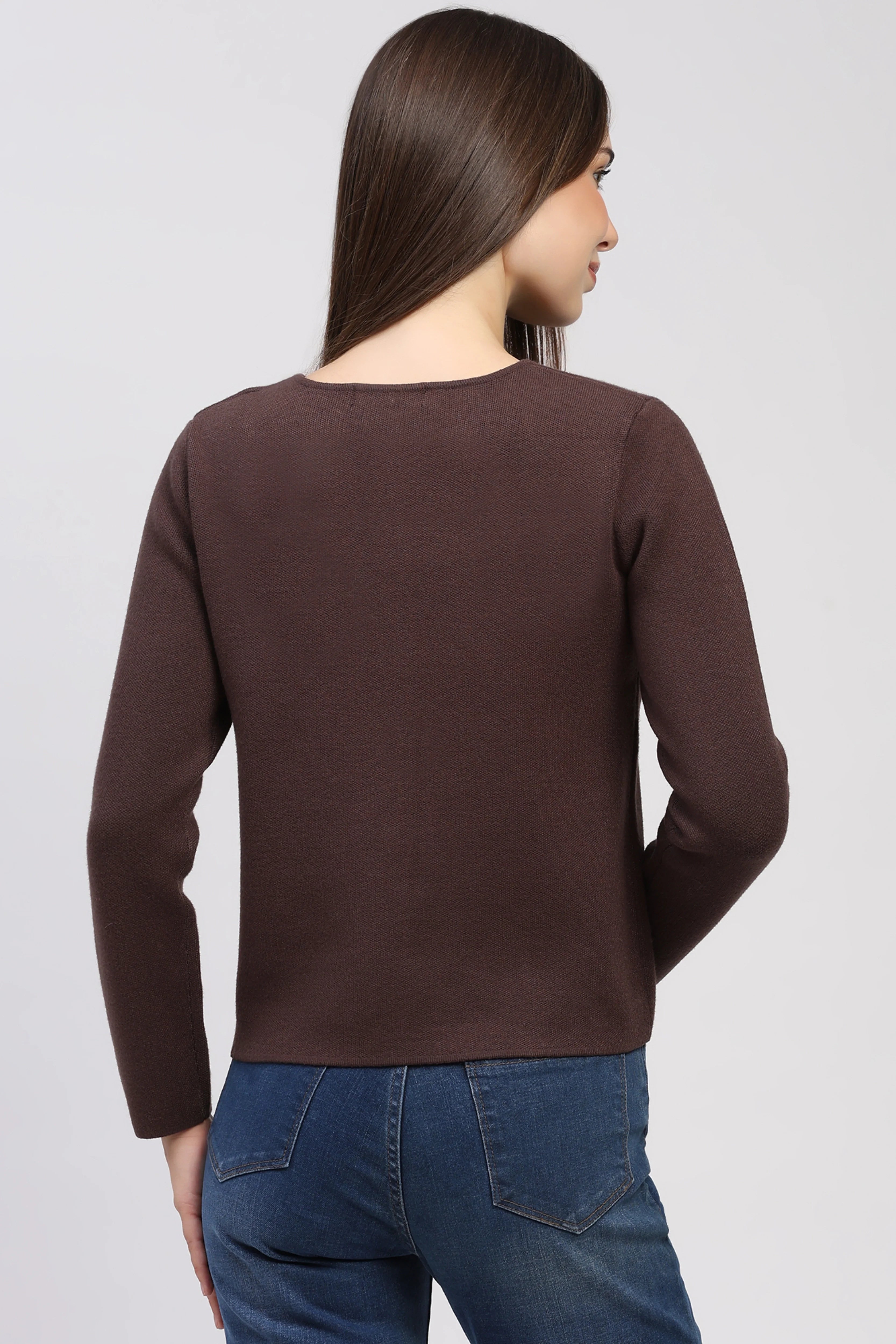 Choco Brown Solid Cardigan