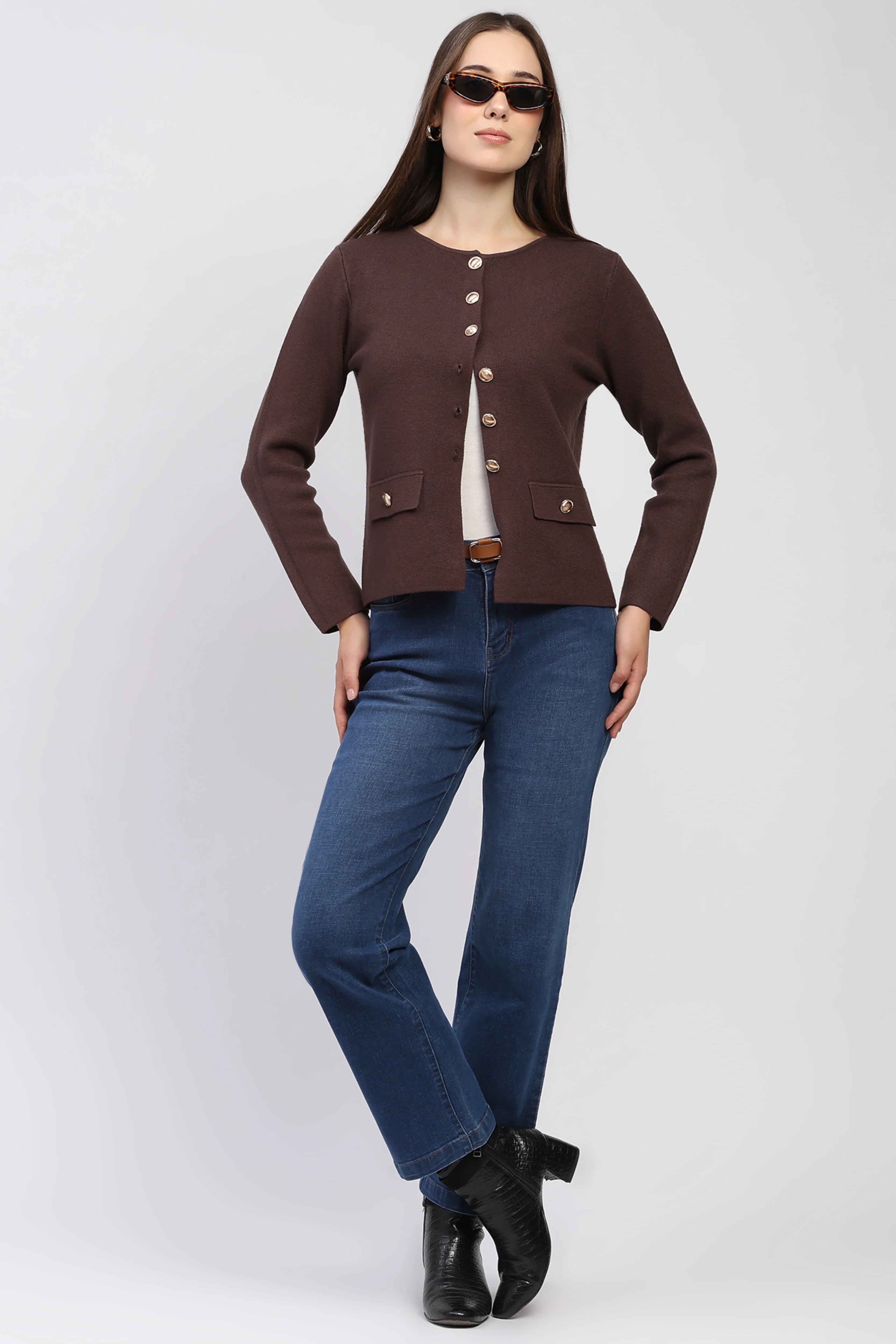 Choco Brown Solid Cardigan