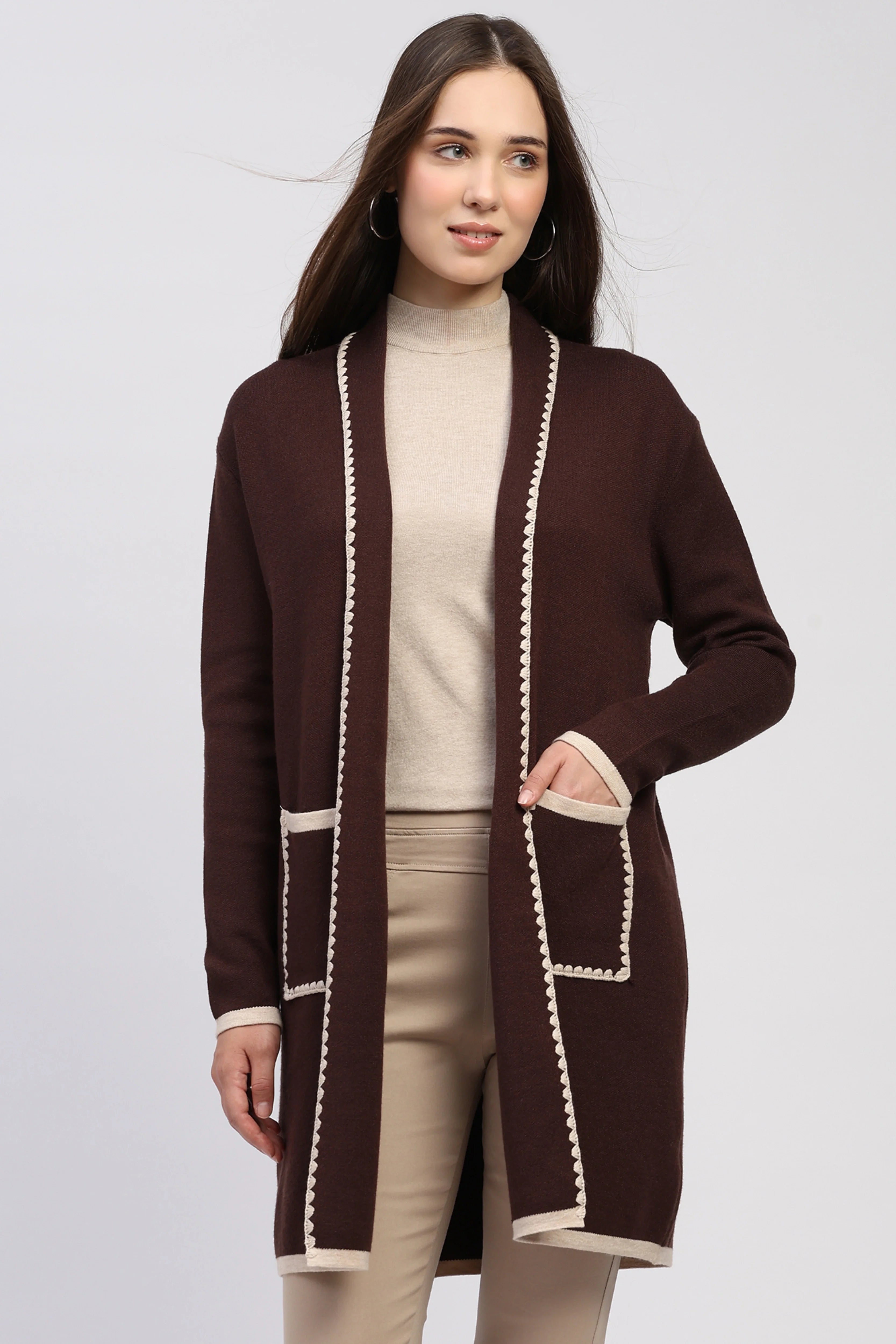 Beige Winter Long Shrug
