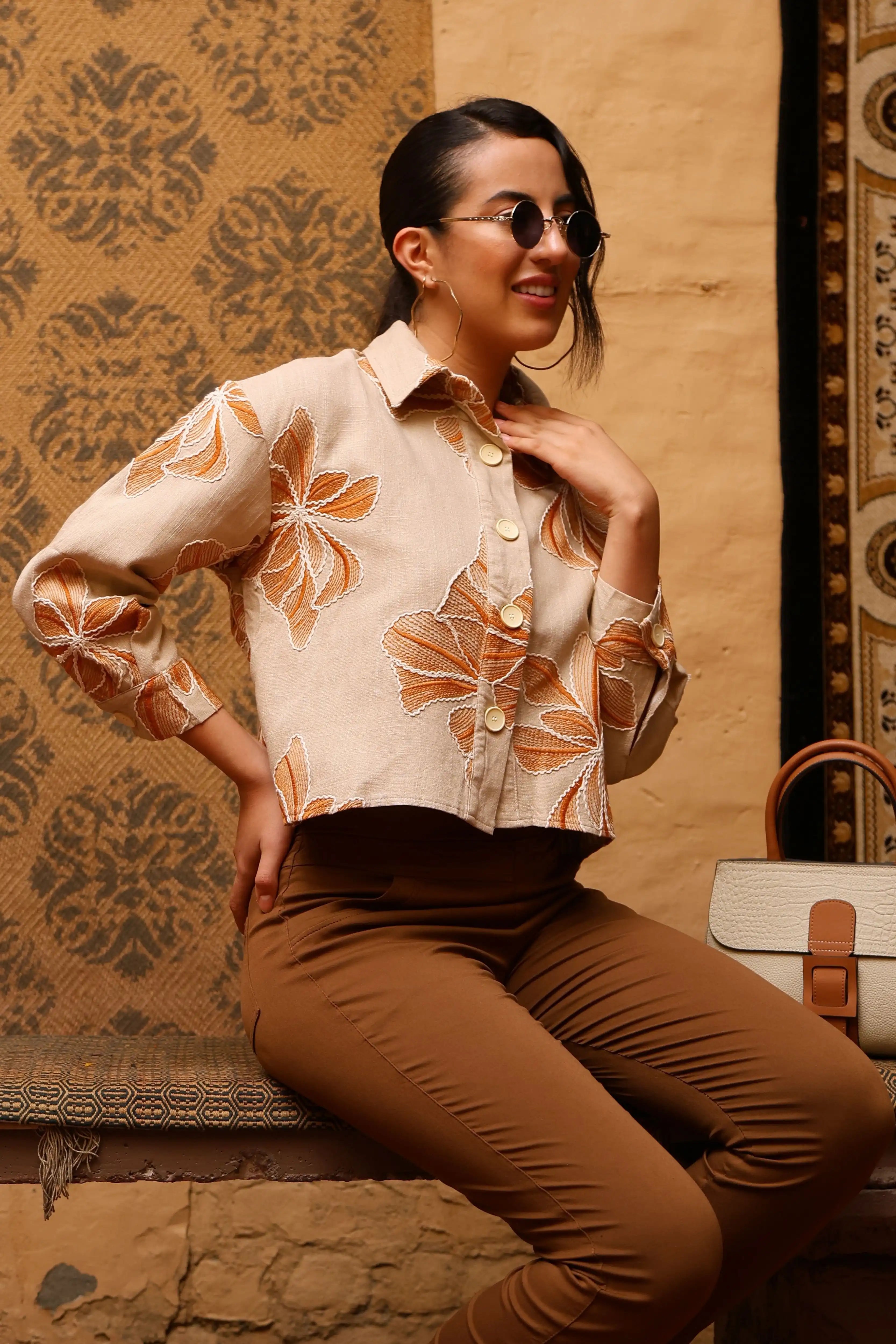 Oversized Floral Embroidered Shacket