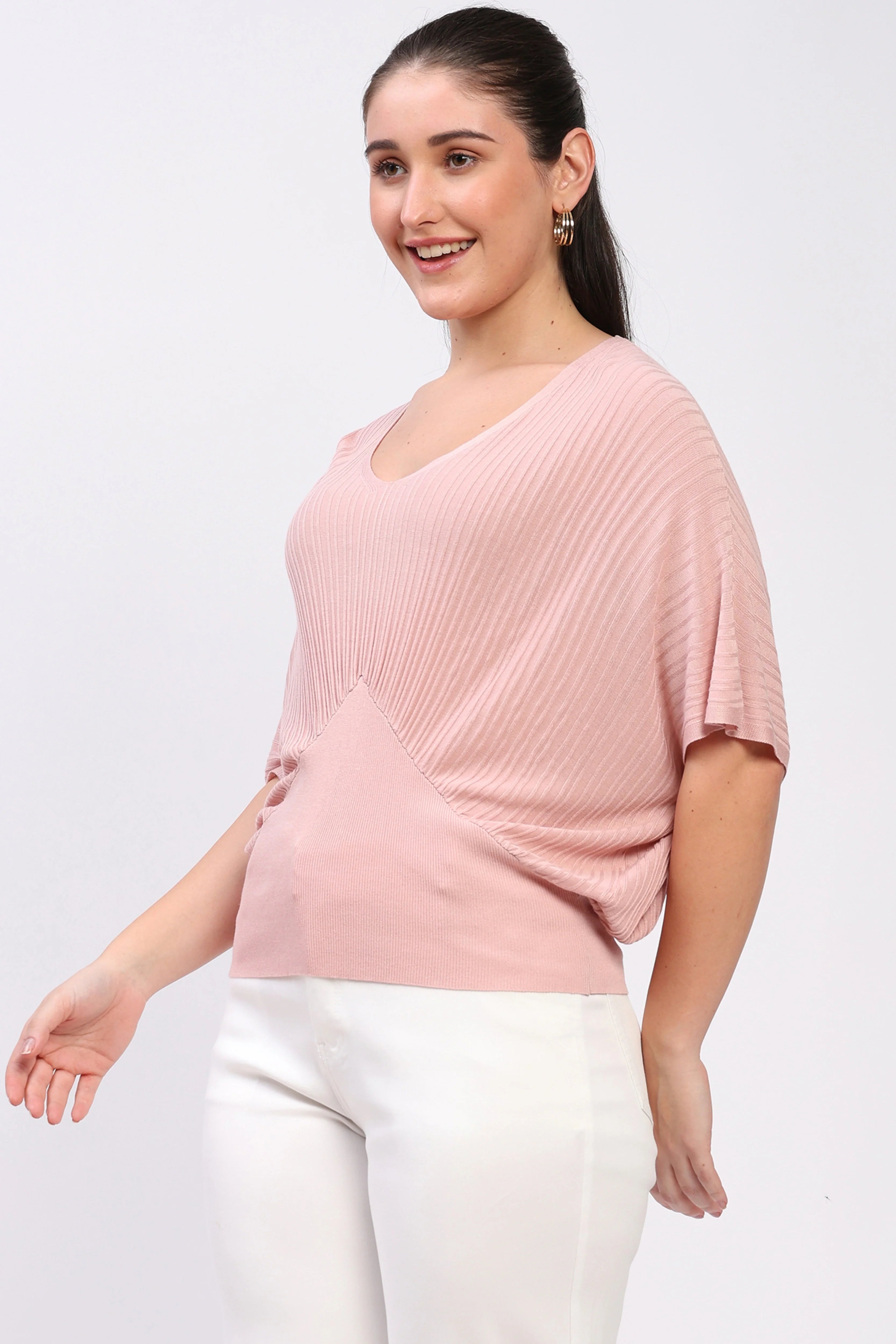Onion Pink Ribbed Batwing Top-Global Republic