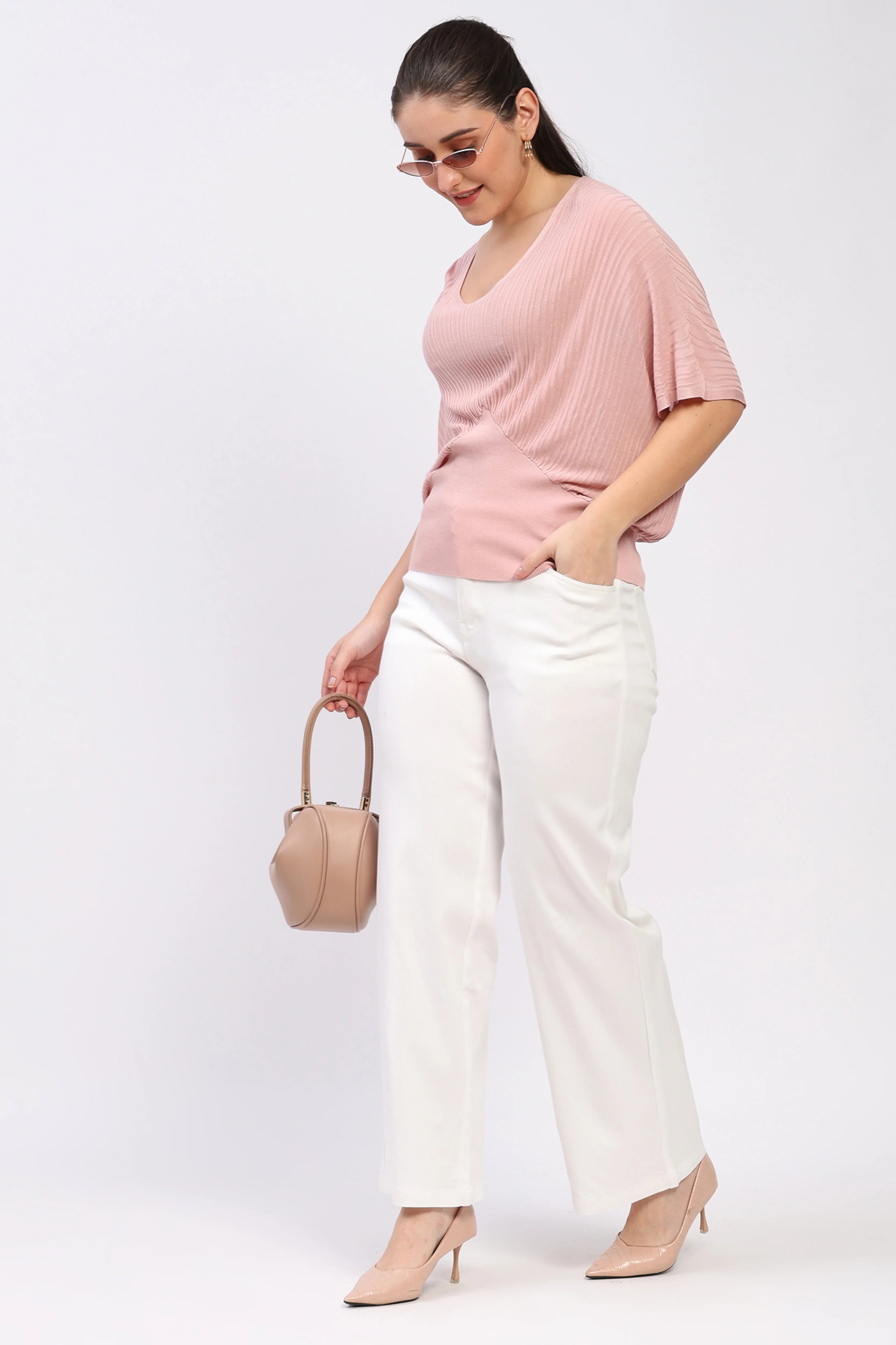 Onion Pink Ribbed Batwing Top-Global Republic