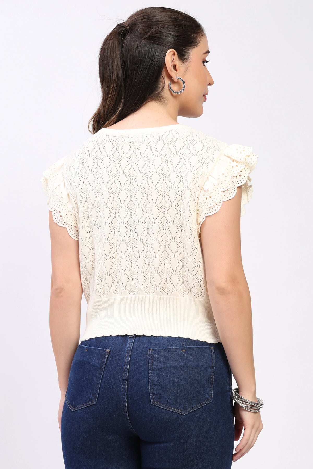 Off-White Ruffled Knit Top-Global Republic