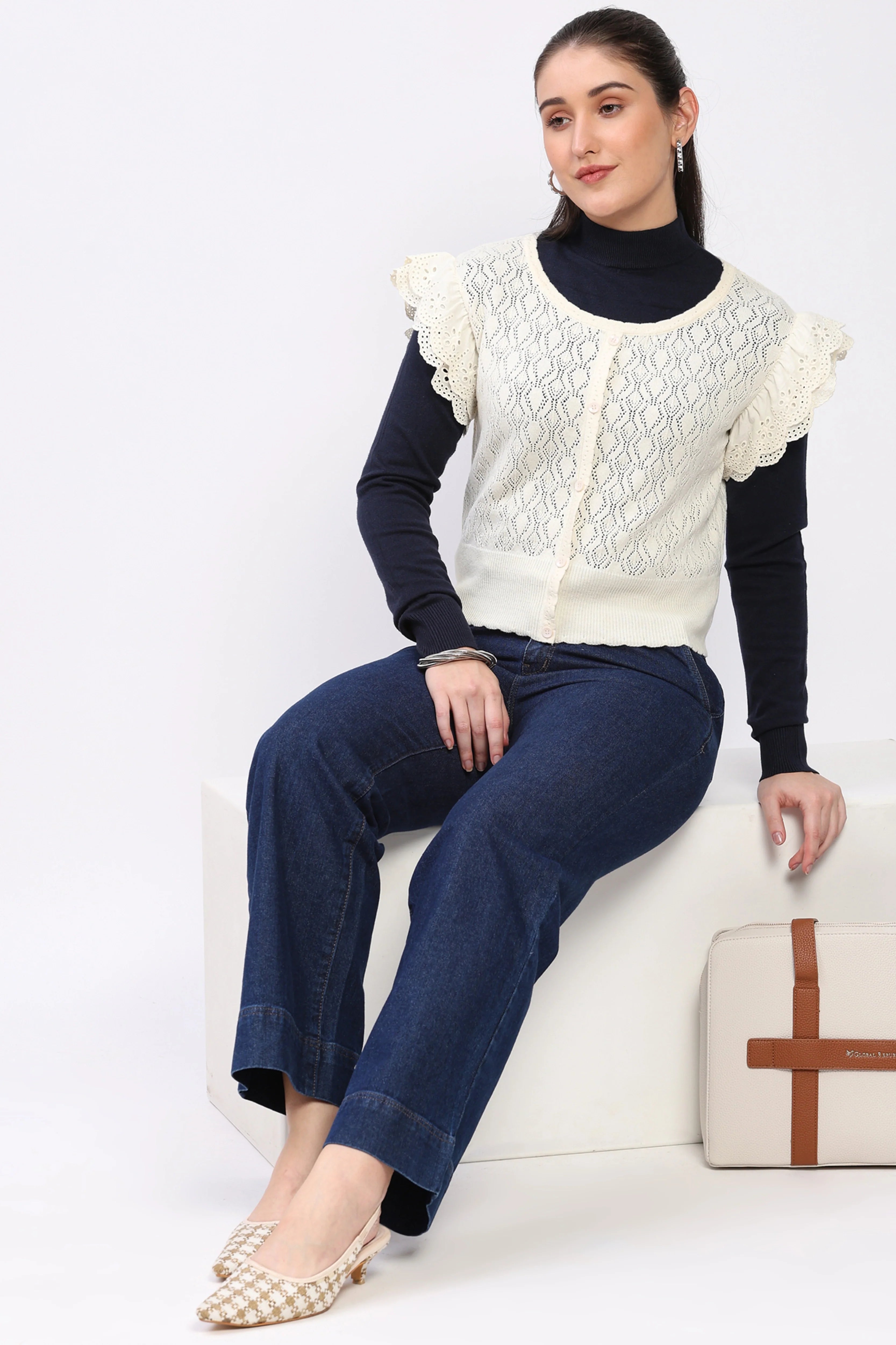 Off-White Ruffled Knit Top-Global Republic