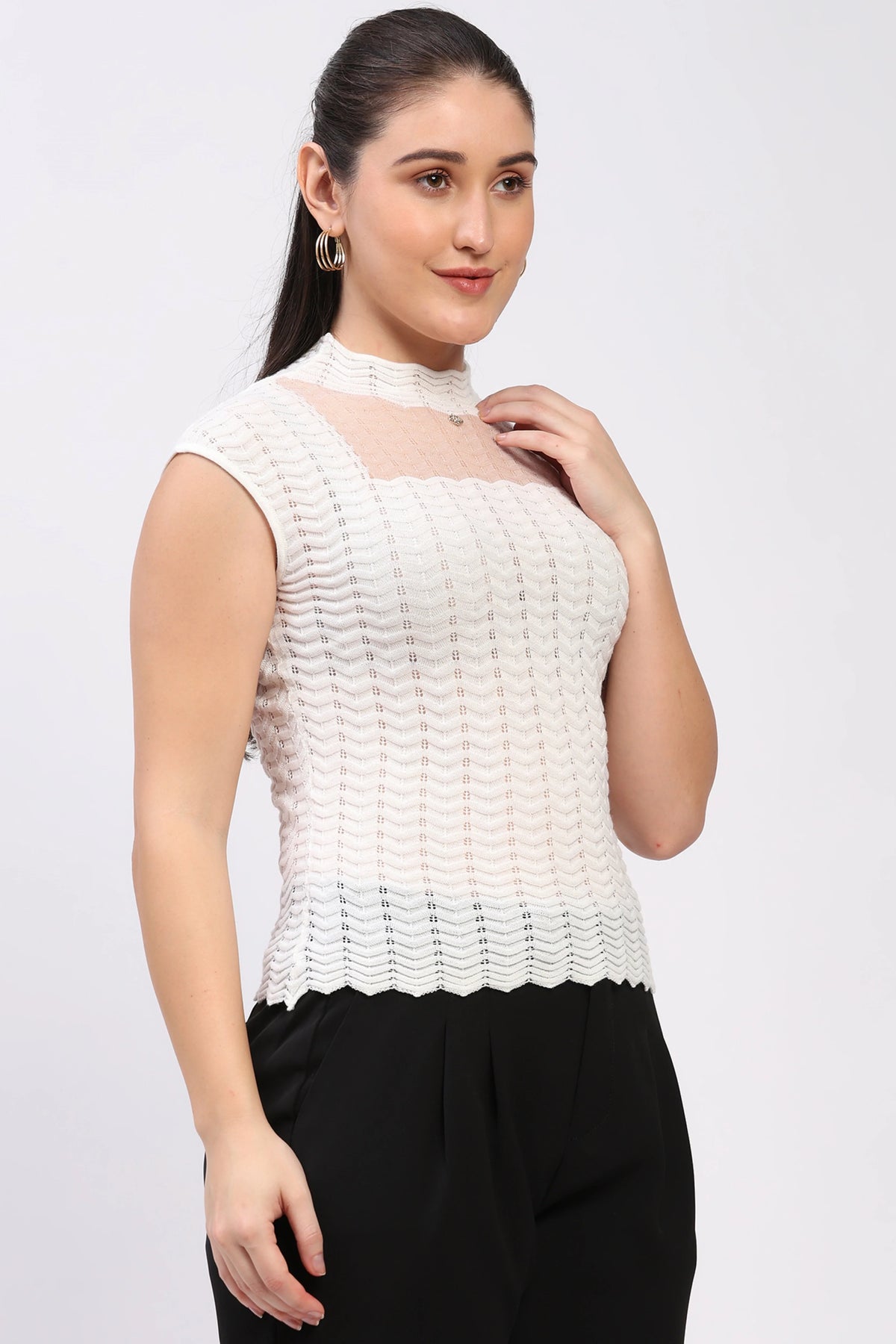 White Chevron Knit Top-Global Republic