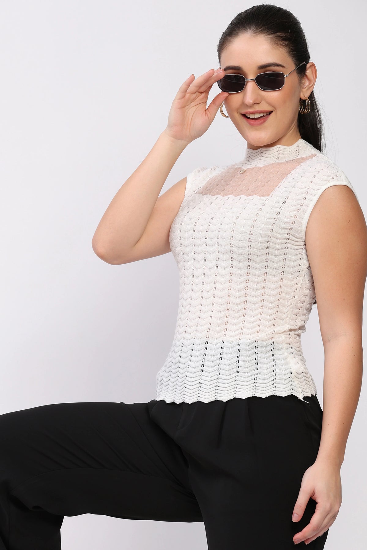 White Chevron Knit Top-Global Republic