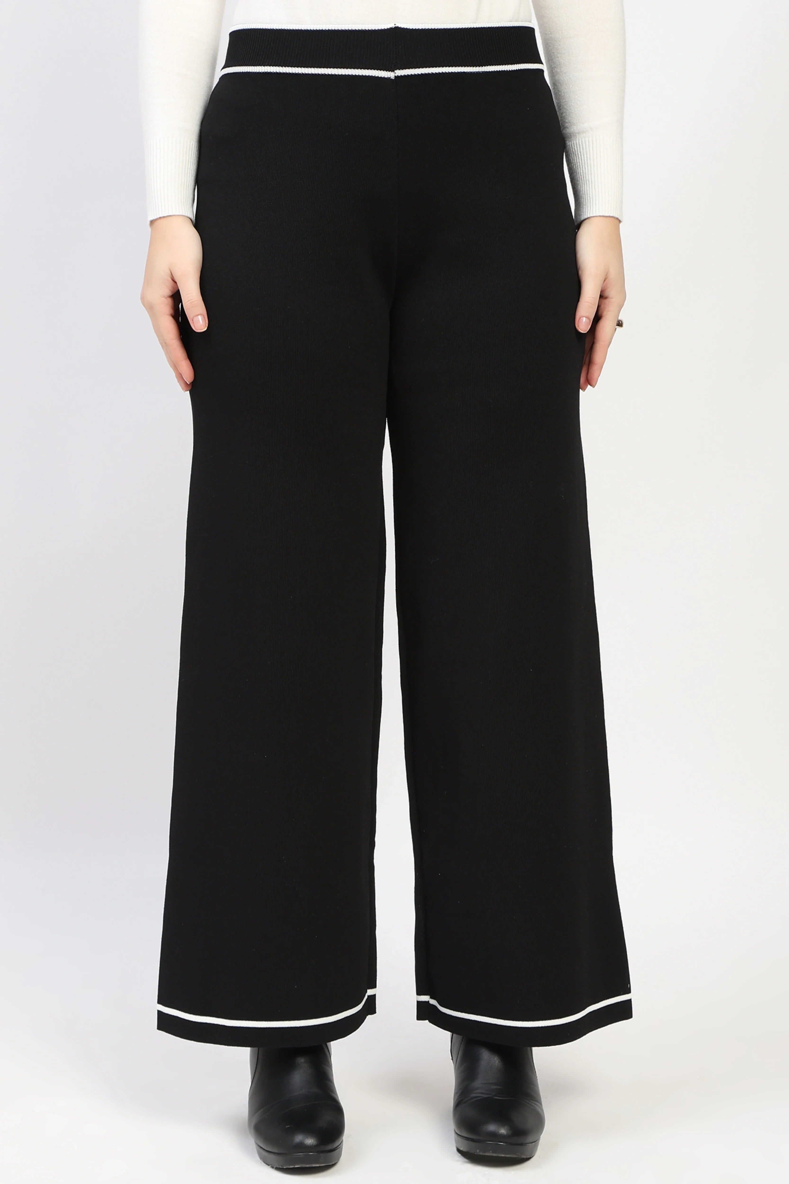 Black Straight Fit Knitted Lower-Global Republic