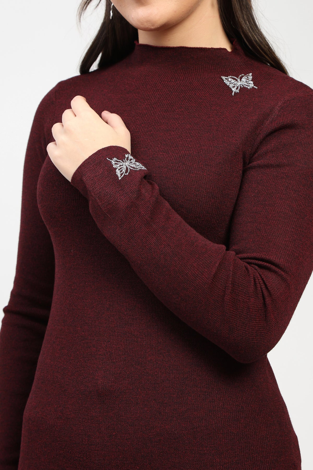 Wine Butterfly High Neck Winter Top