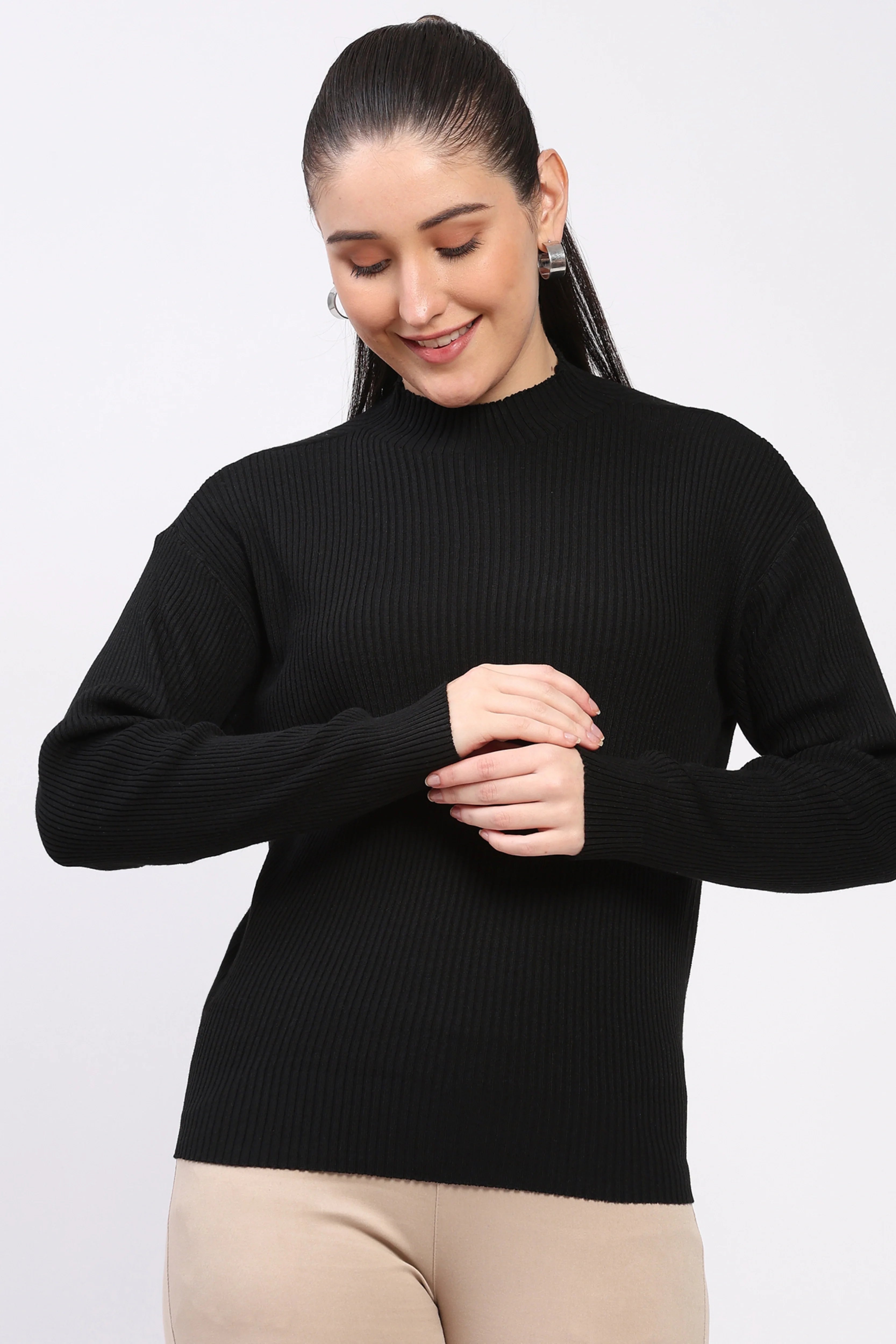 Black Reversible Knit Winter Top-Global Republic