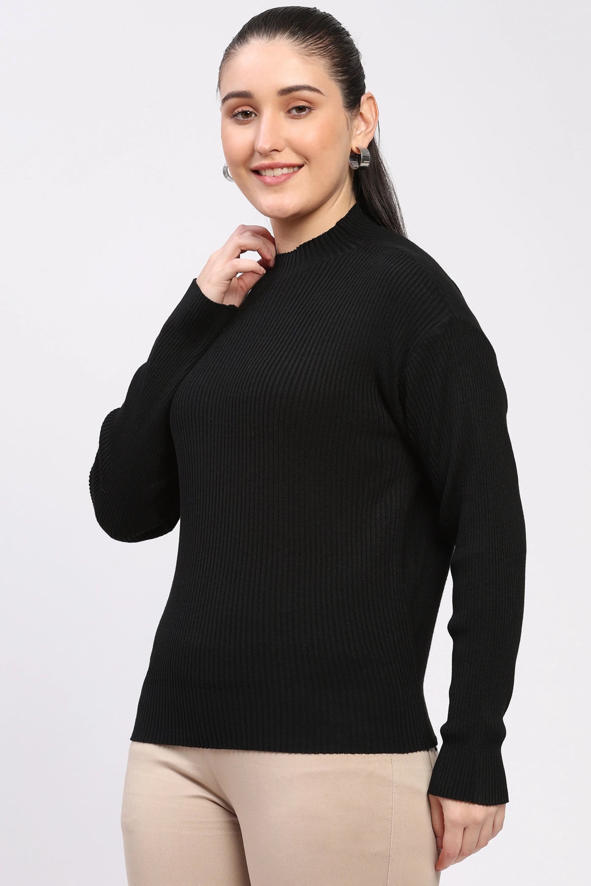 Black Reversible Knit Winter Top-Global Republic