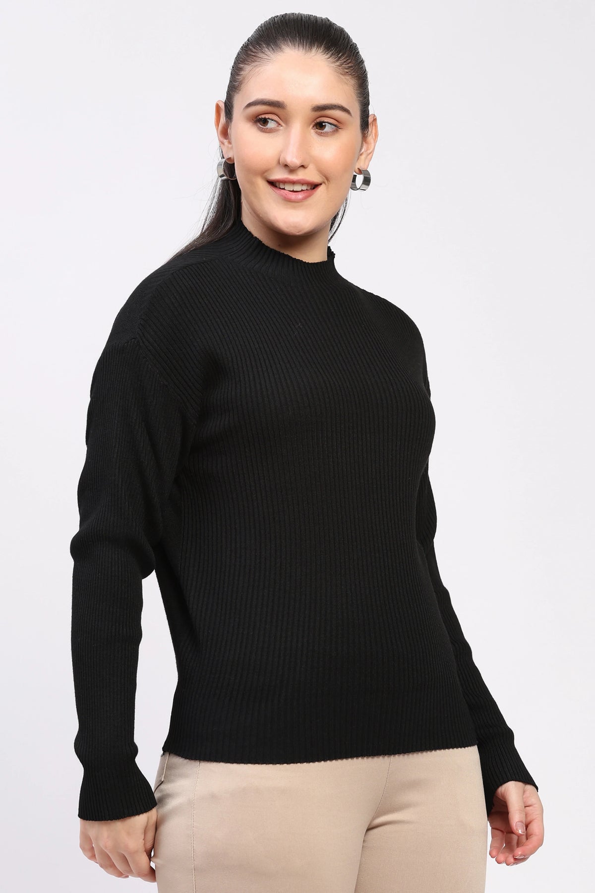 Black Reversible Knit Winter Top-Global Republic