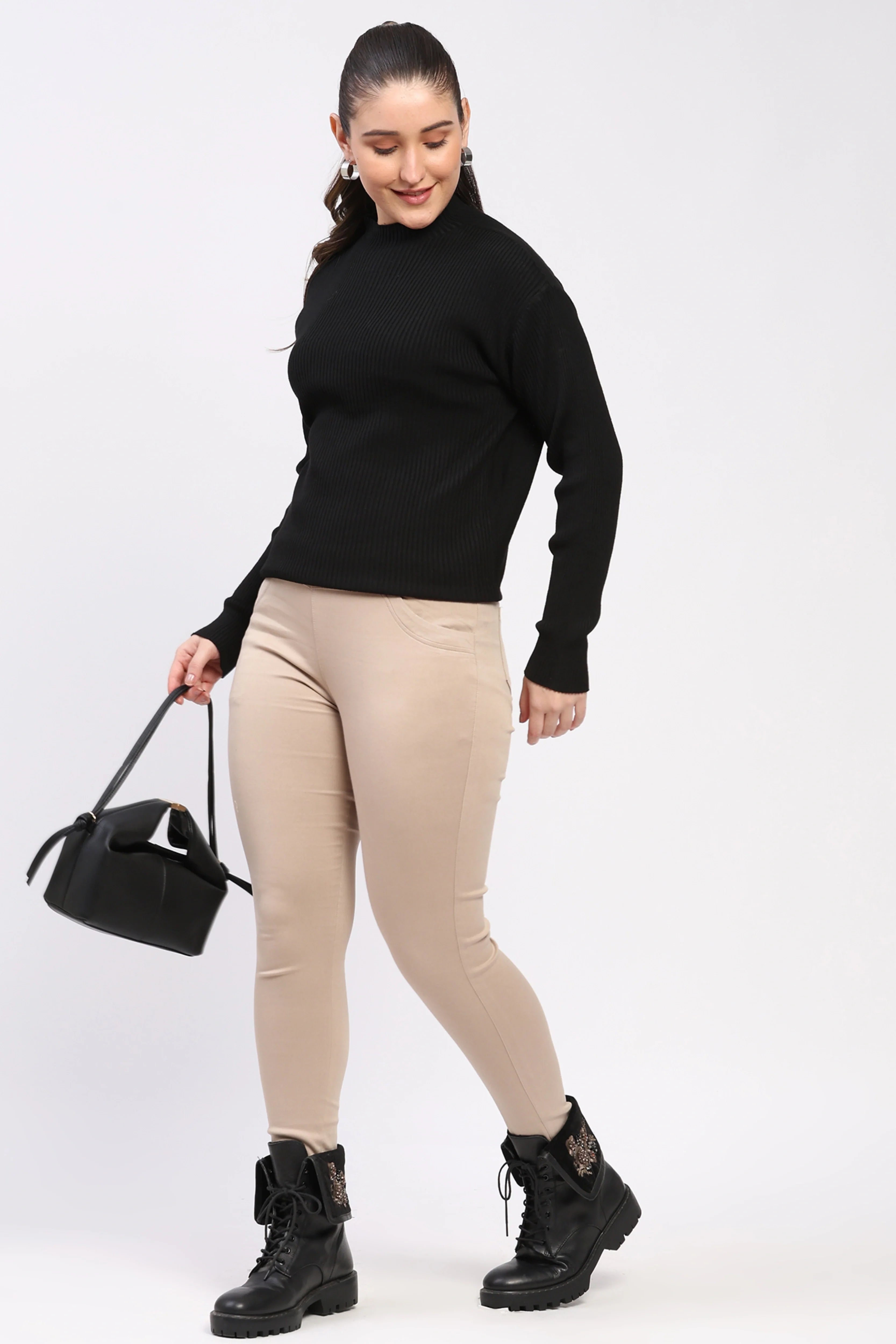 Black Reversible Knit Winter Top-Global Republic