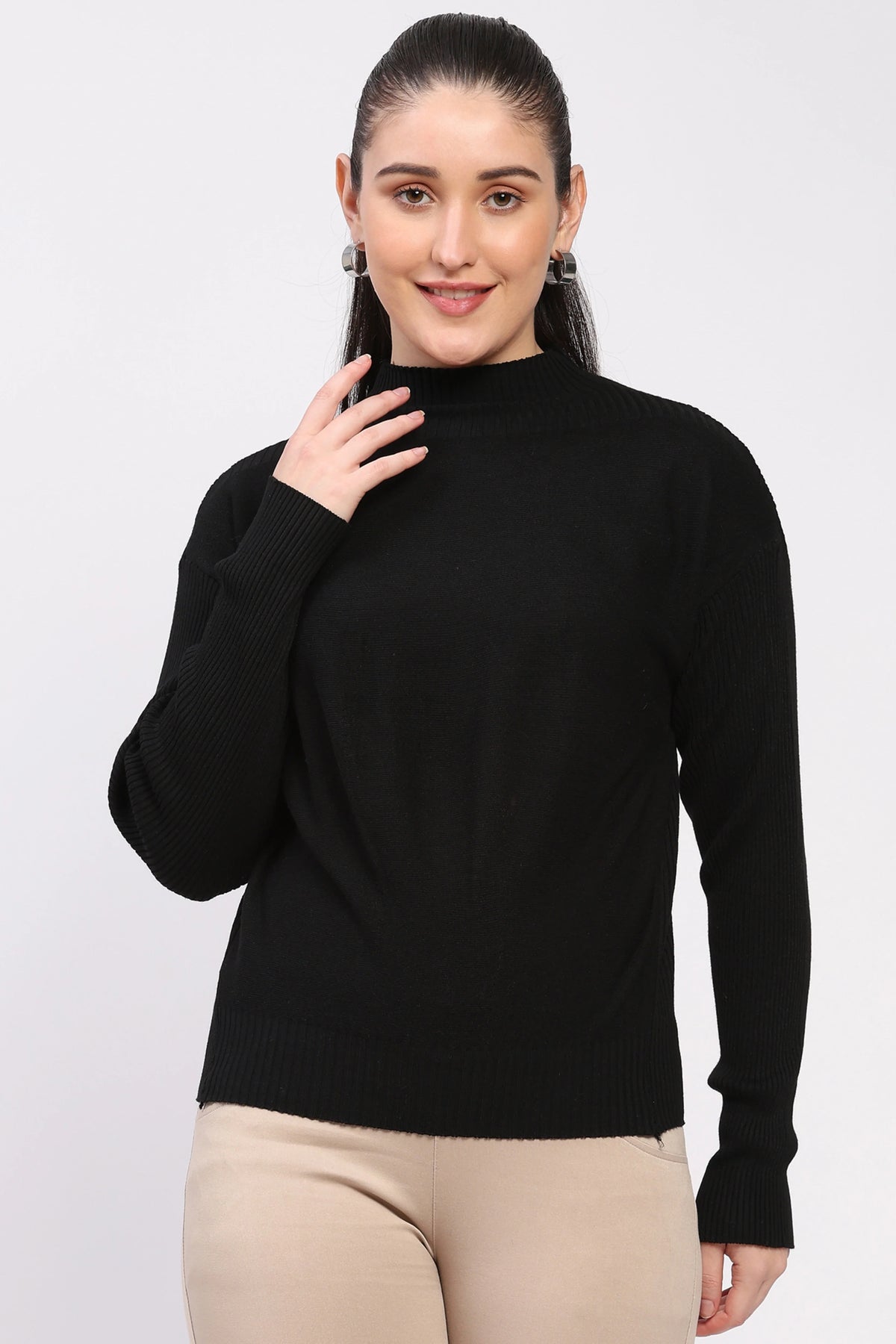 Black Reversible Knit Winter Top-Global Republic