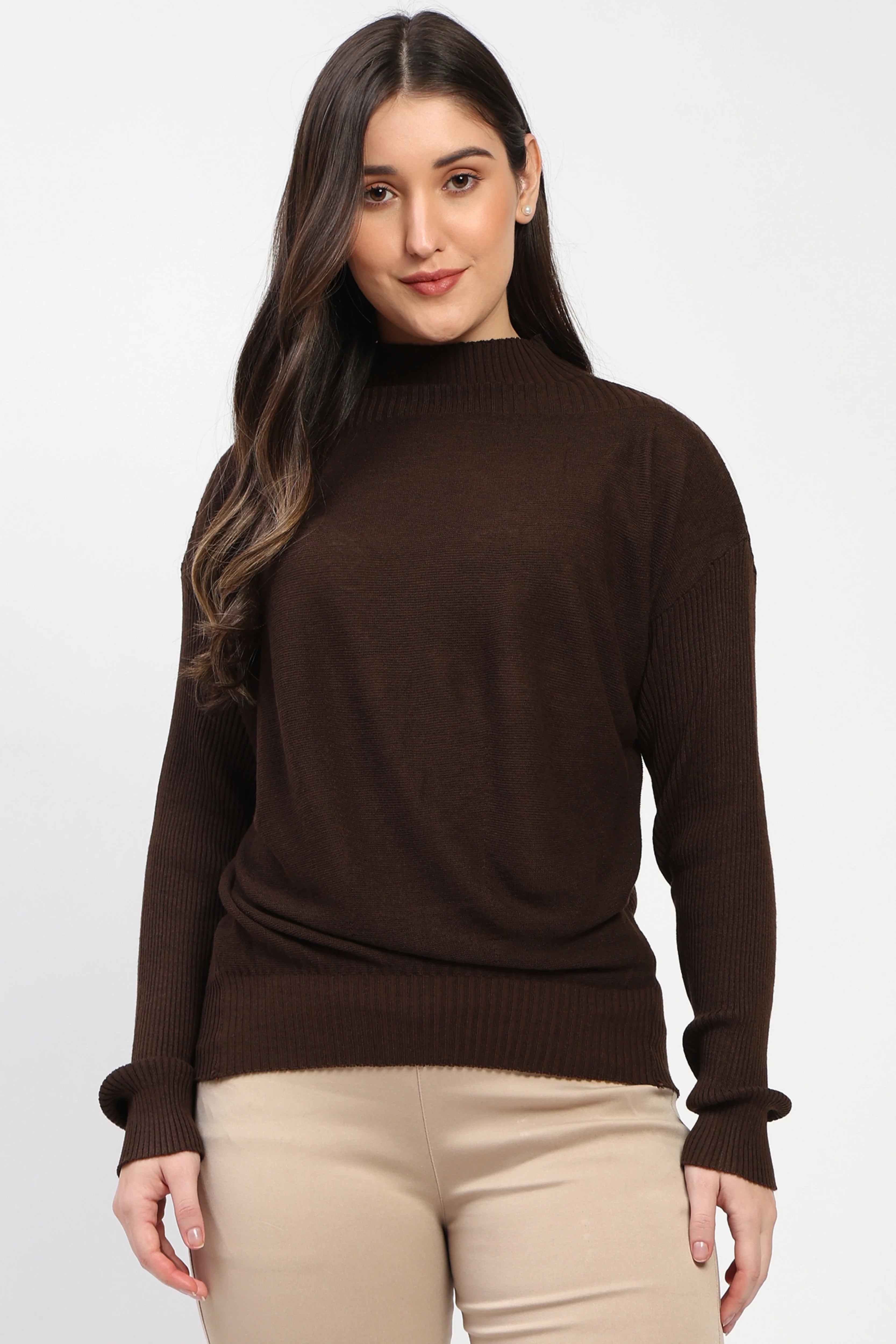 Brown Reversible Knit Winter Top-Global Republic