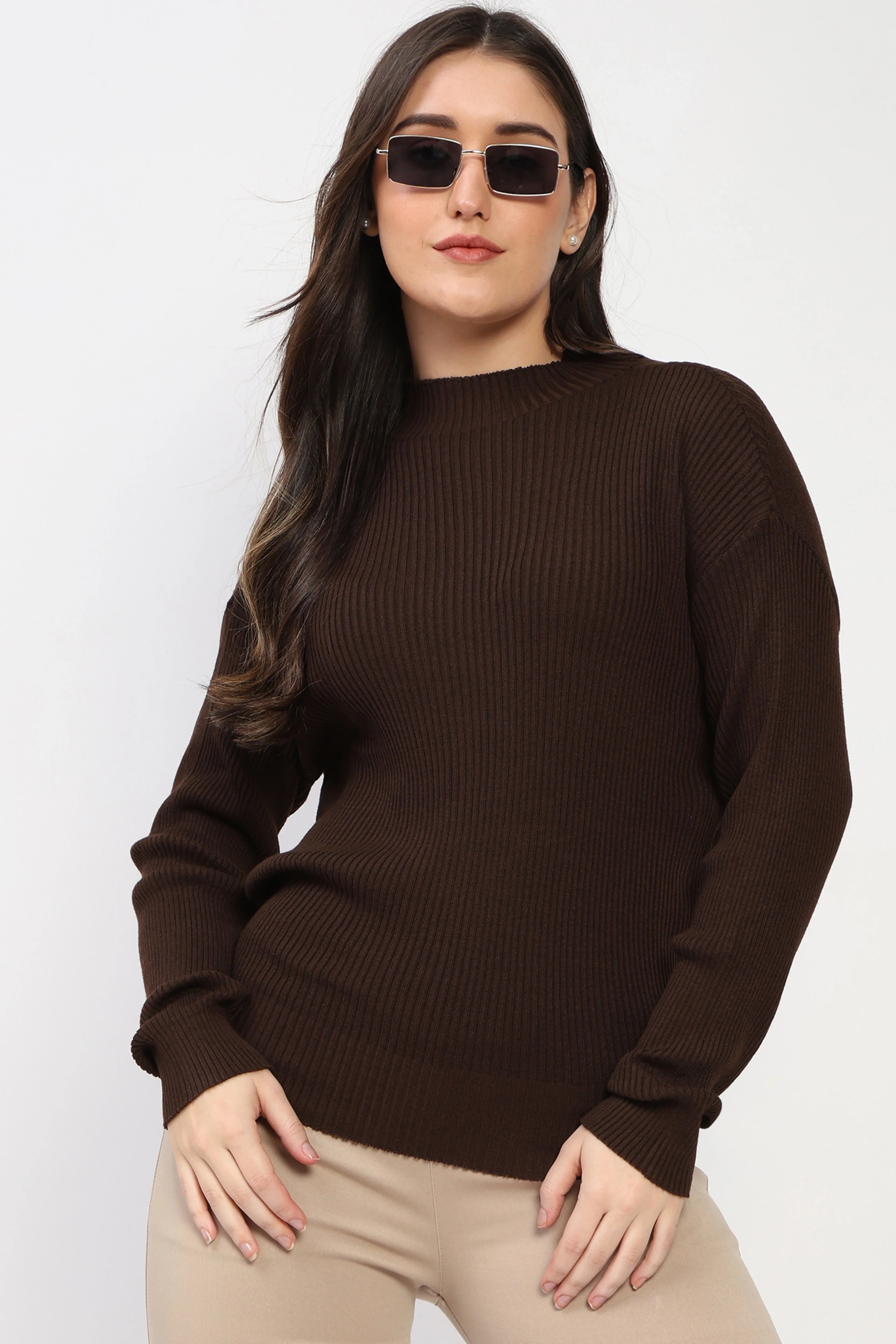 Brown Reversible Knit Winter Top-Global Republic