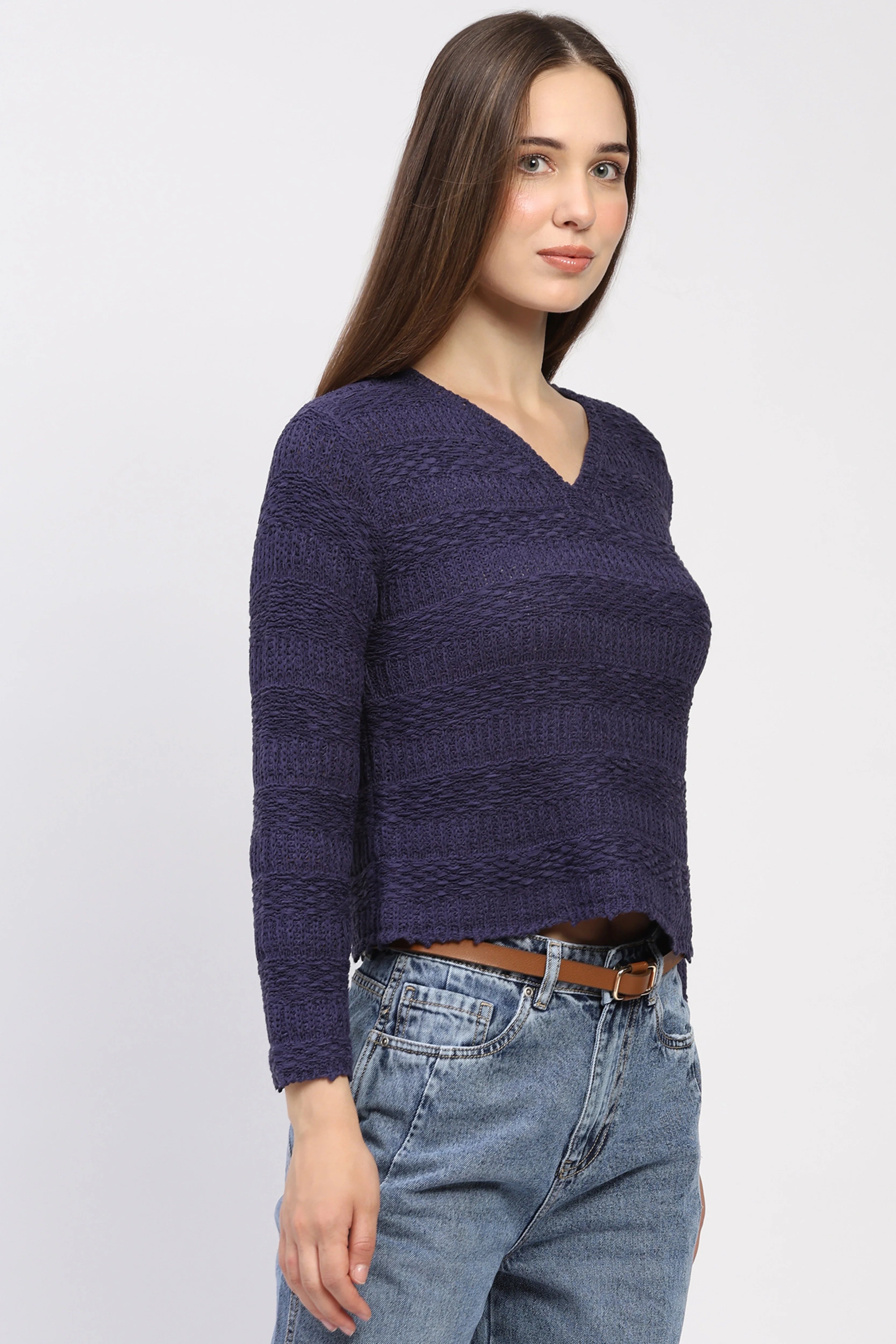 Navy Self-Design Knit Top