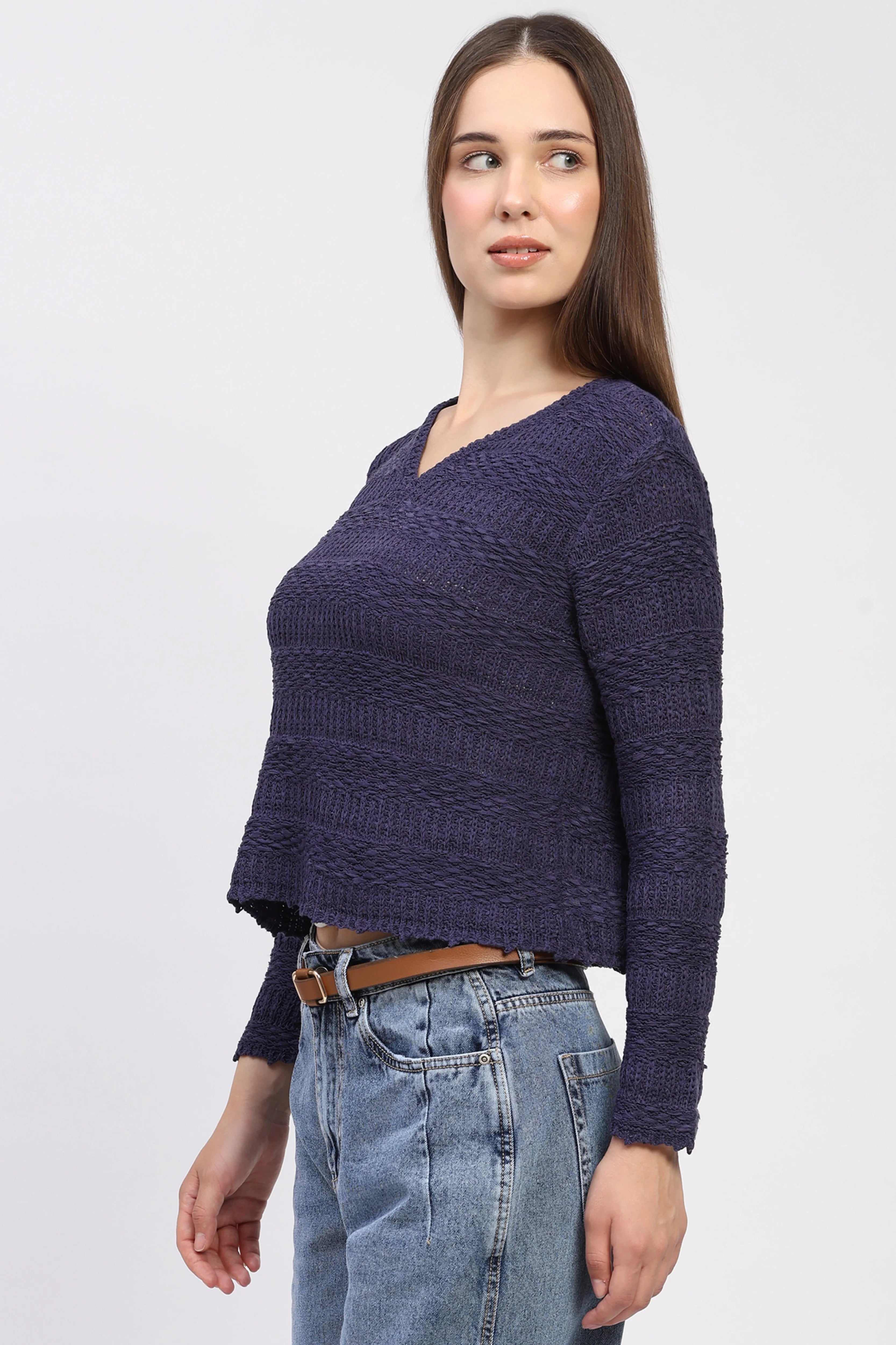 Navy Self-Design Knit Top