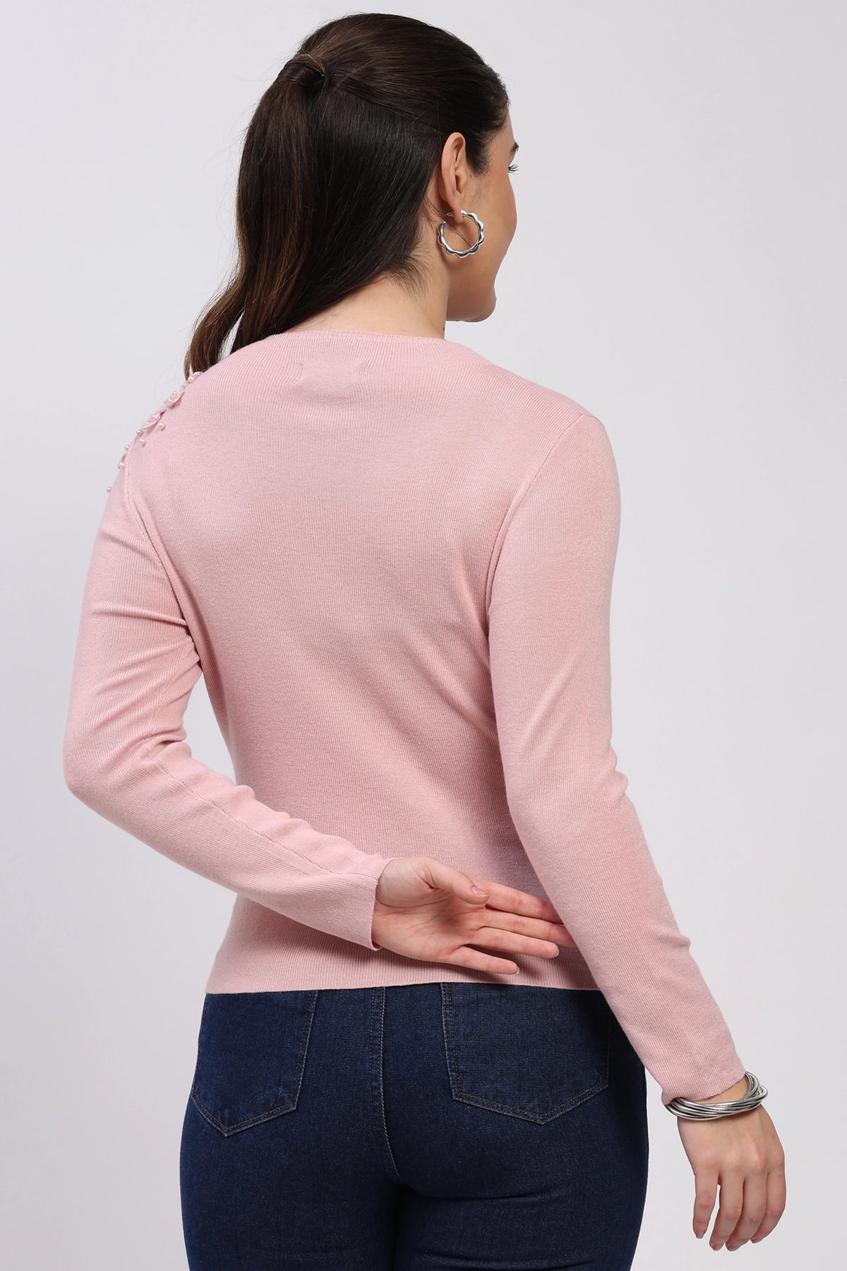 Pink Floral Embellished Pullover-Global Republic