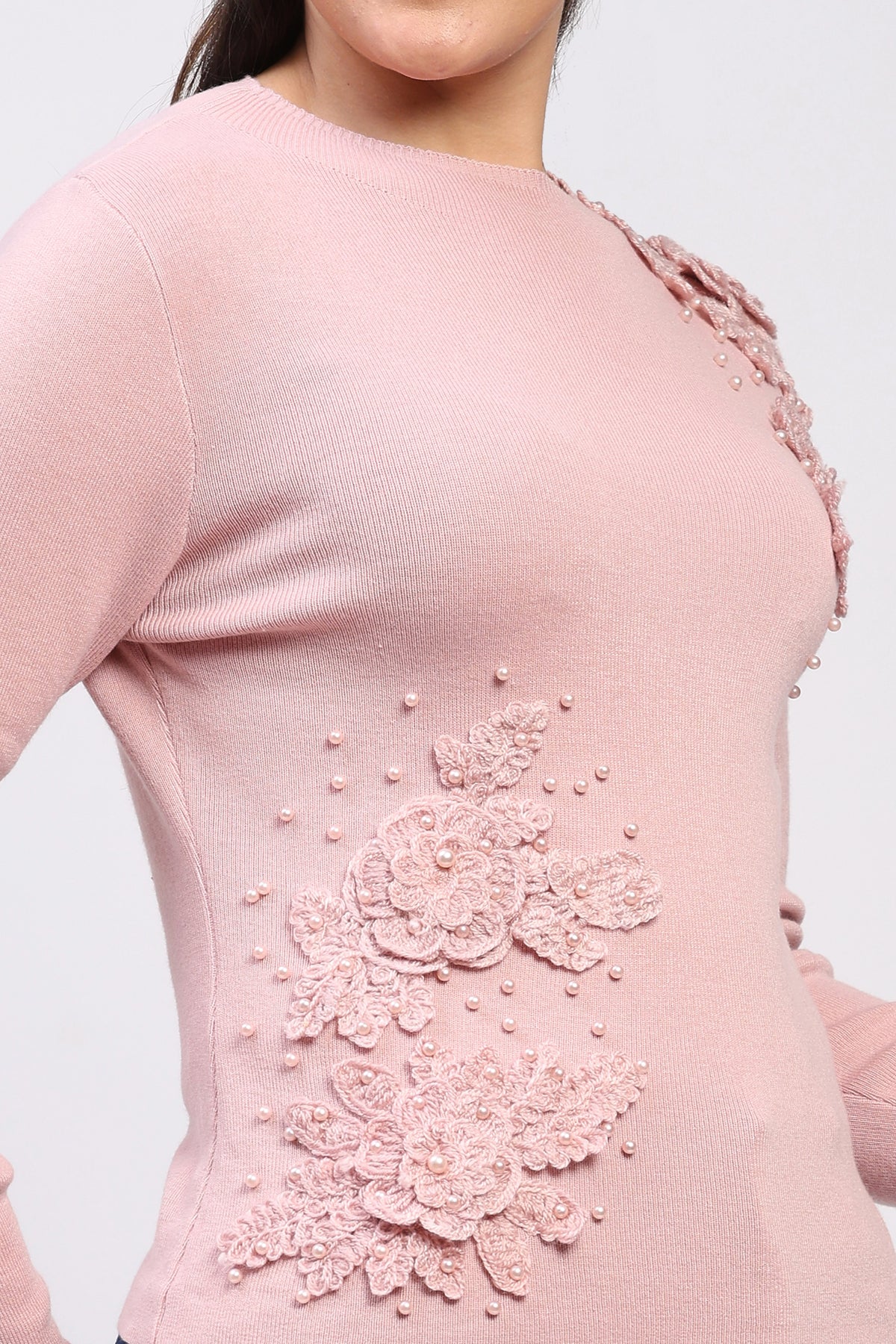 Pink Floral Embellished Pullover