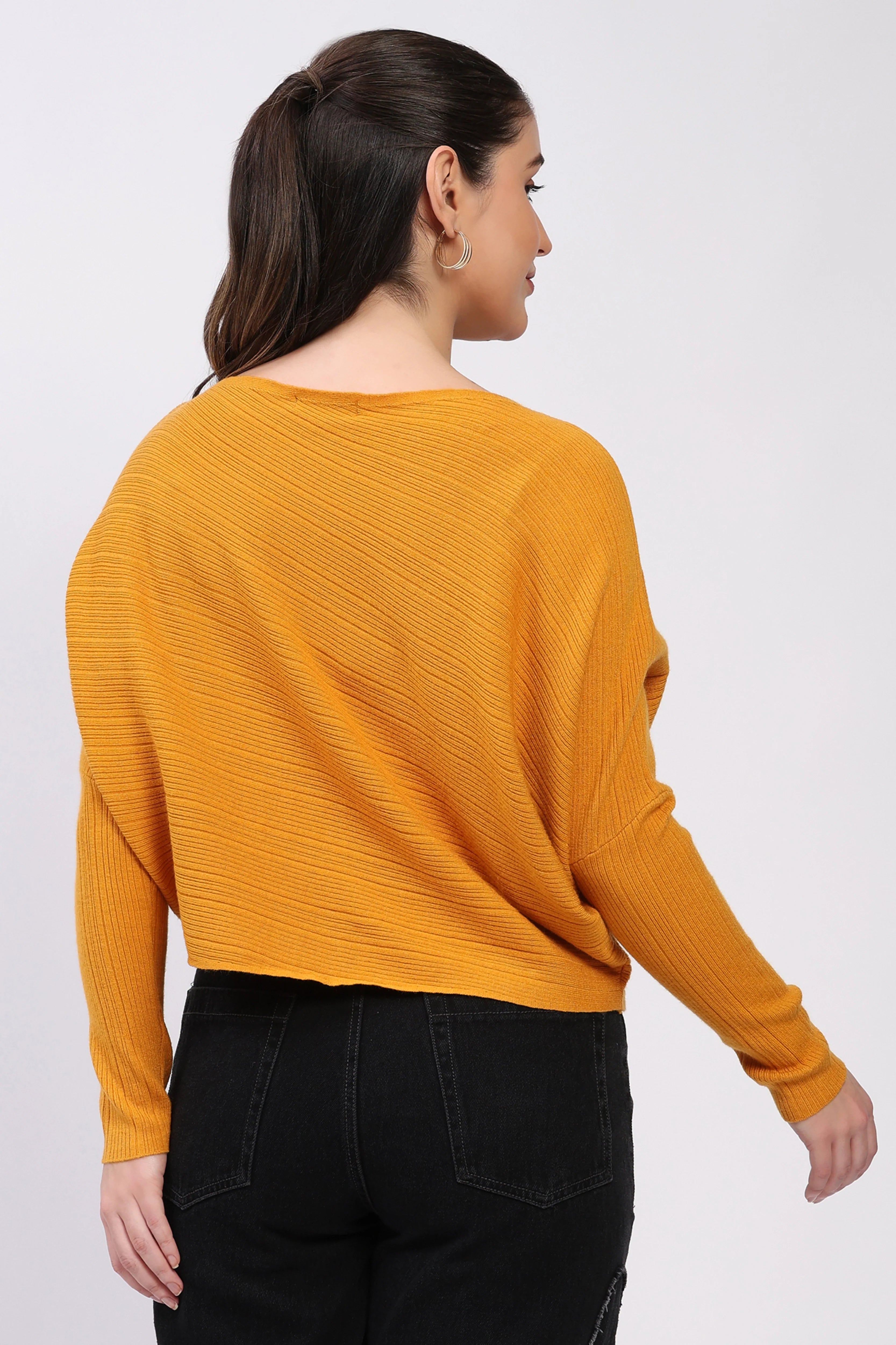Mustard Ribbed Batwing Pullover-Global Republic