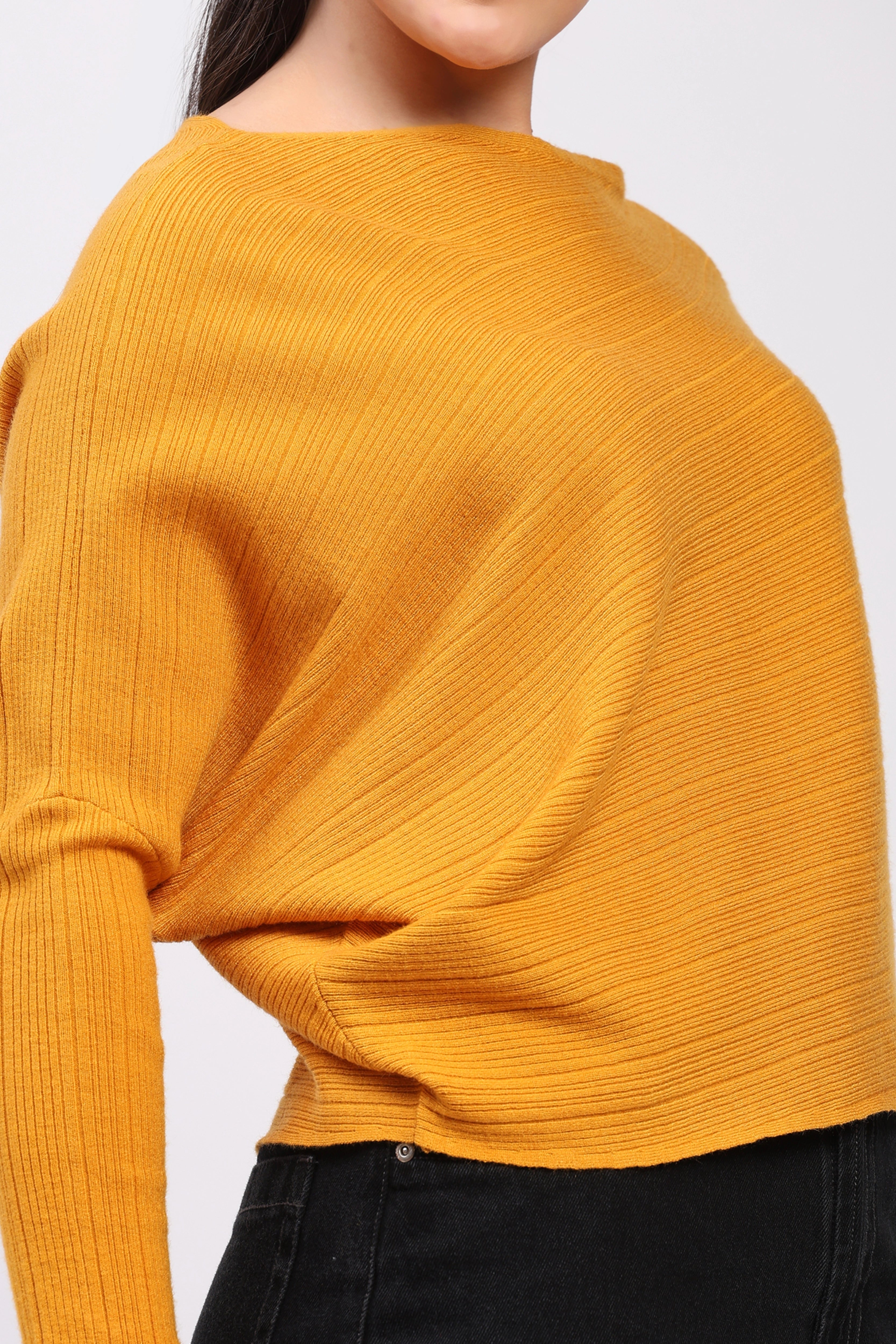 Mustard Ribbed Batwing Pullover
