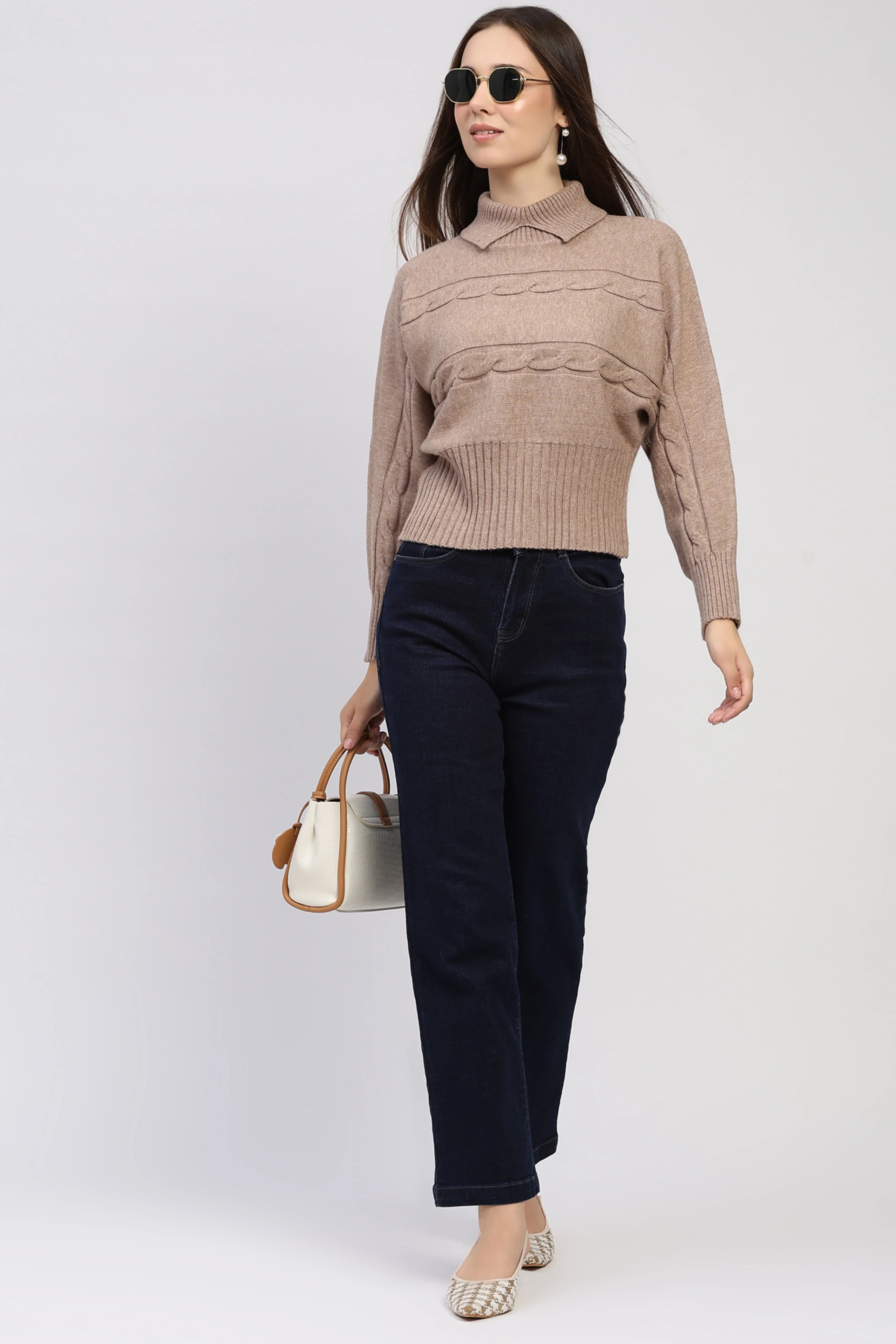 Camel Self-Design High-Neck Pullover