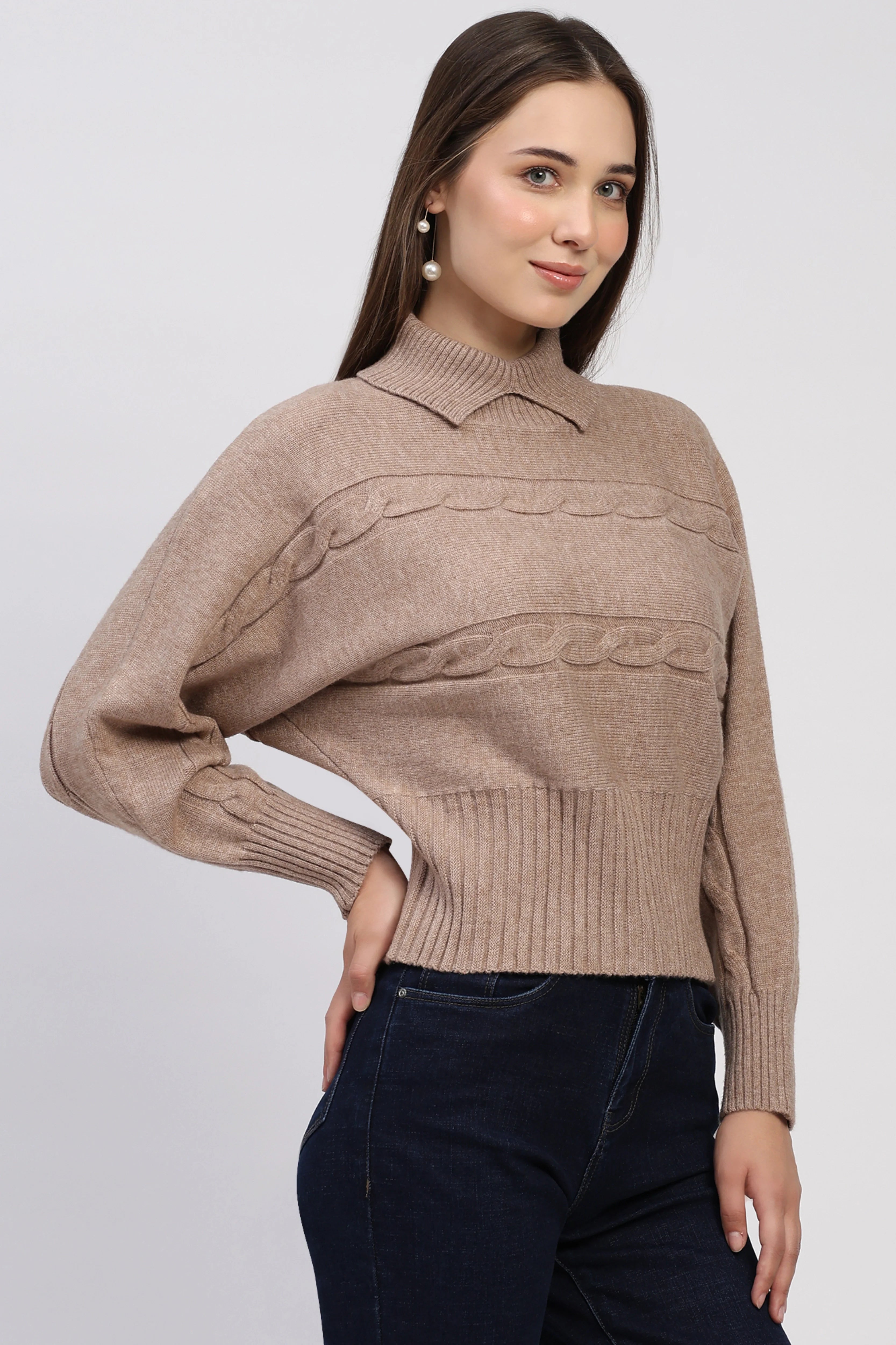 Camel Self-Design High-Neck Pullover
