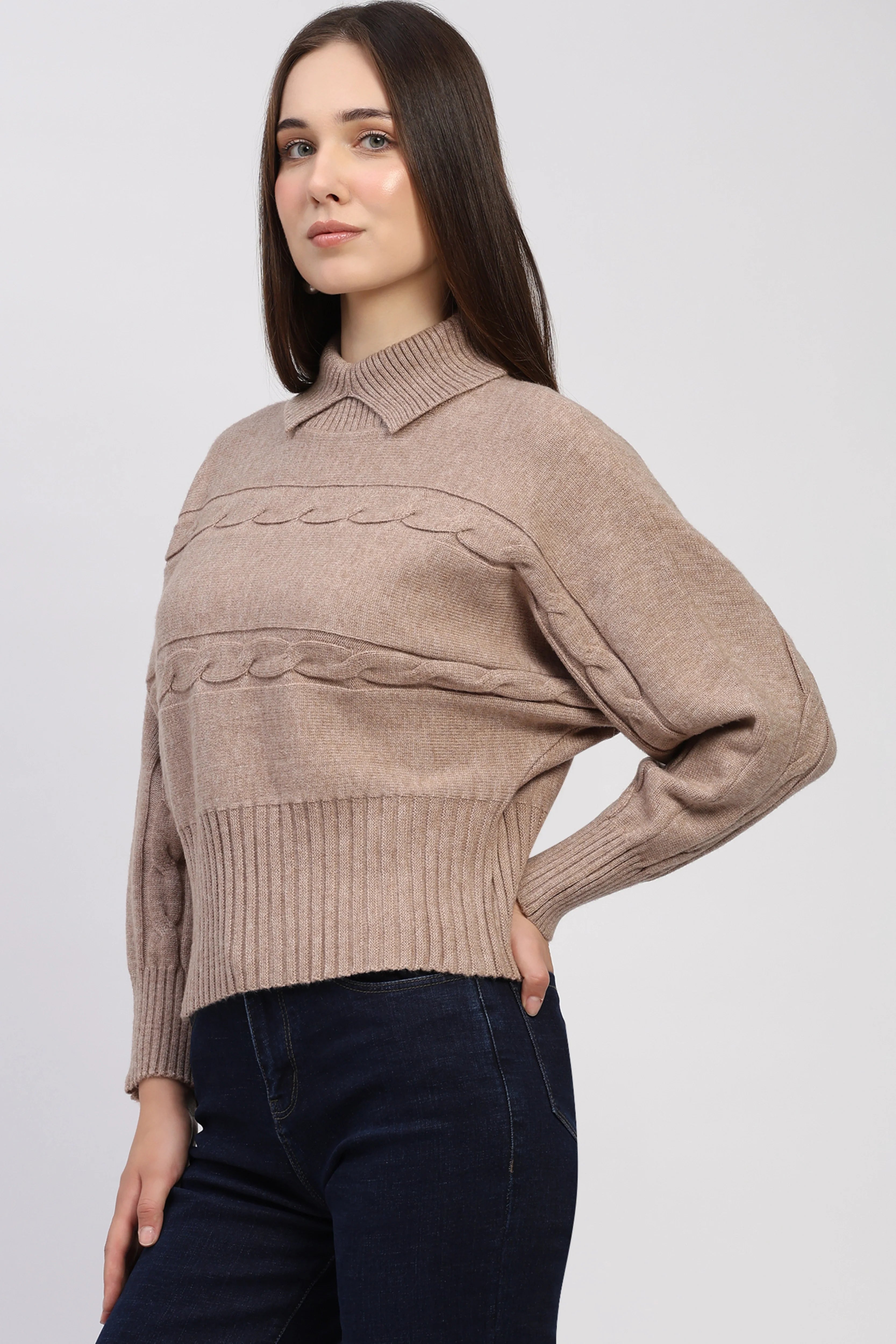 Camel Self-Design High-Neck Pullover